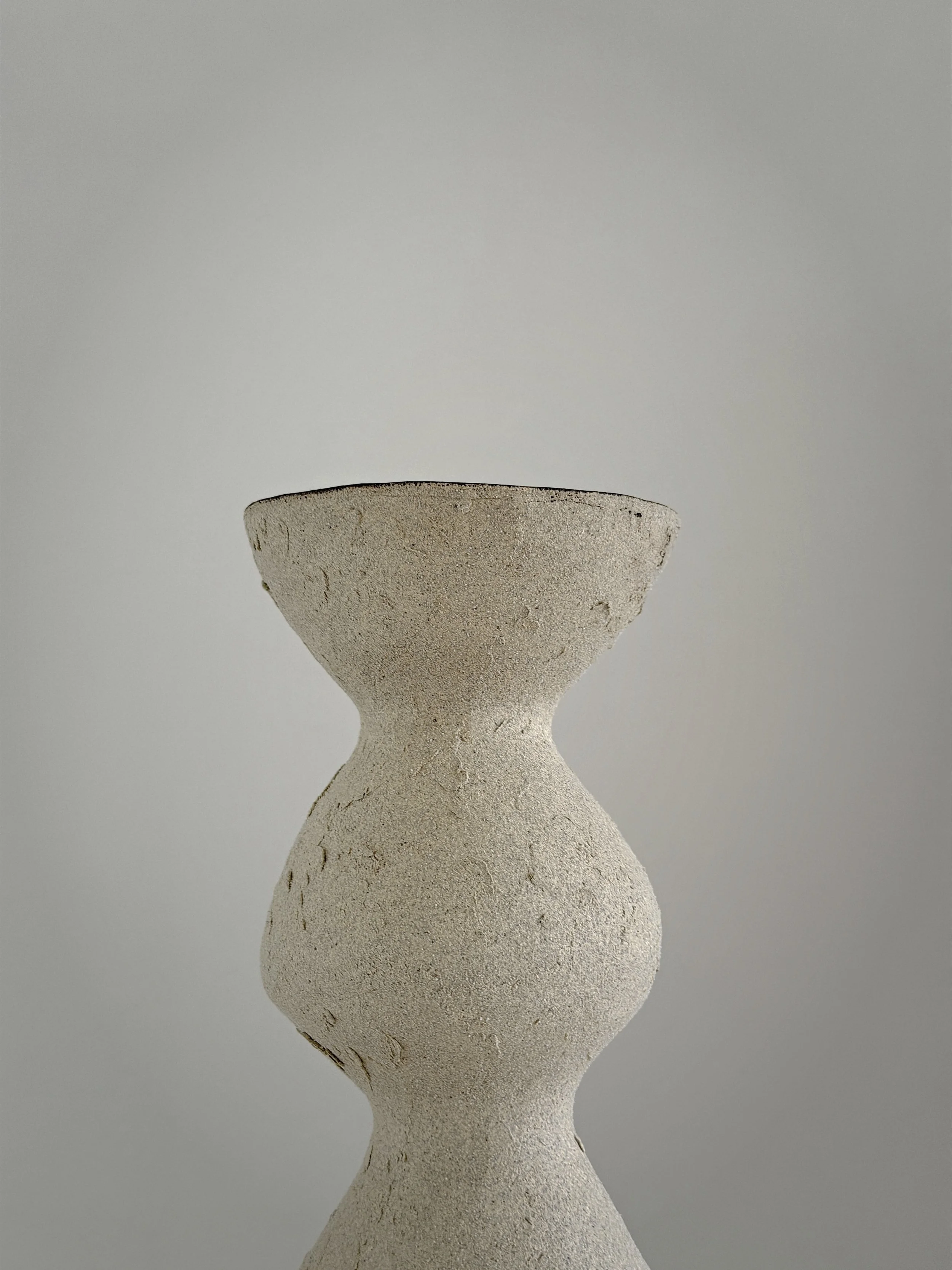 Beige Totem Vase by Anastasia Babenko — with a brutalist, totem-like silhouette in raw beige stoneware, original ceramic art for interior