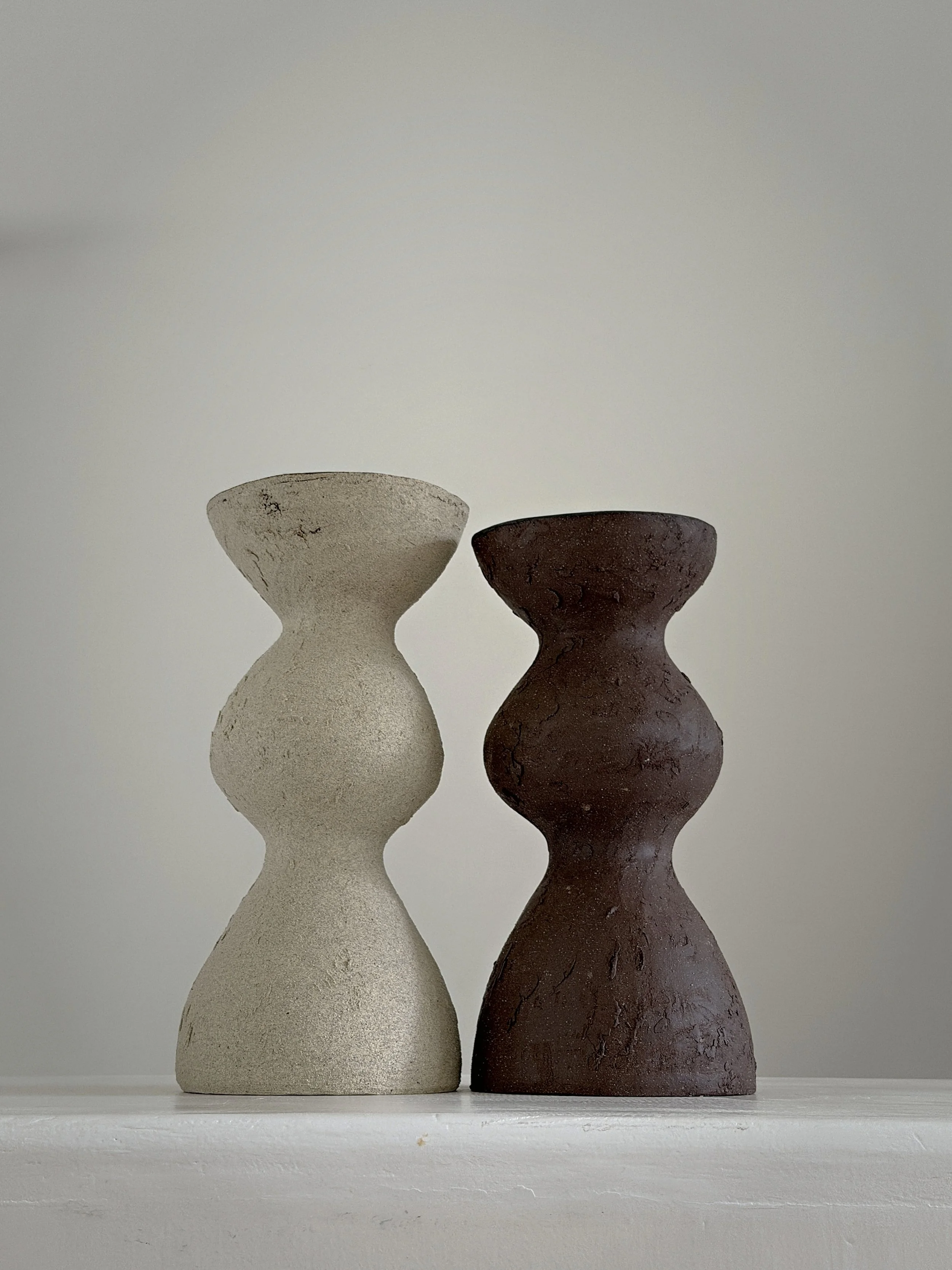 Dark Brown Totem Vase — hand-built ceramic vase with a brutalist, totem-like architectural silhouette in deep brown stoneware, by Anastasia
