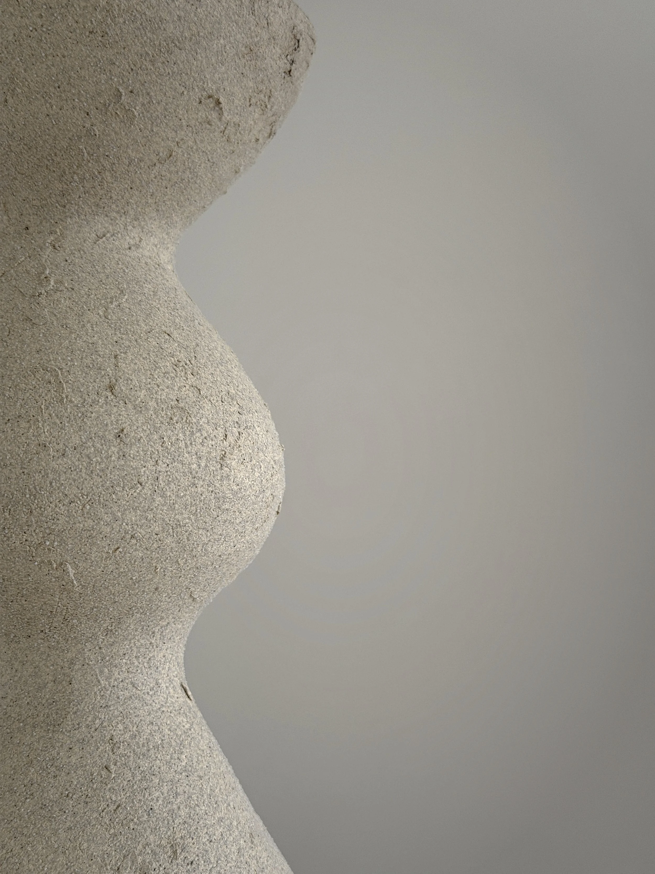 Hand-built ceramic vase: Beige Totem Vase, with a brutalist, totem-like silhouette in raw beige stoneware — Anastasia Babenko