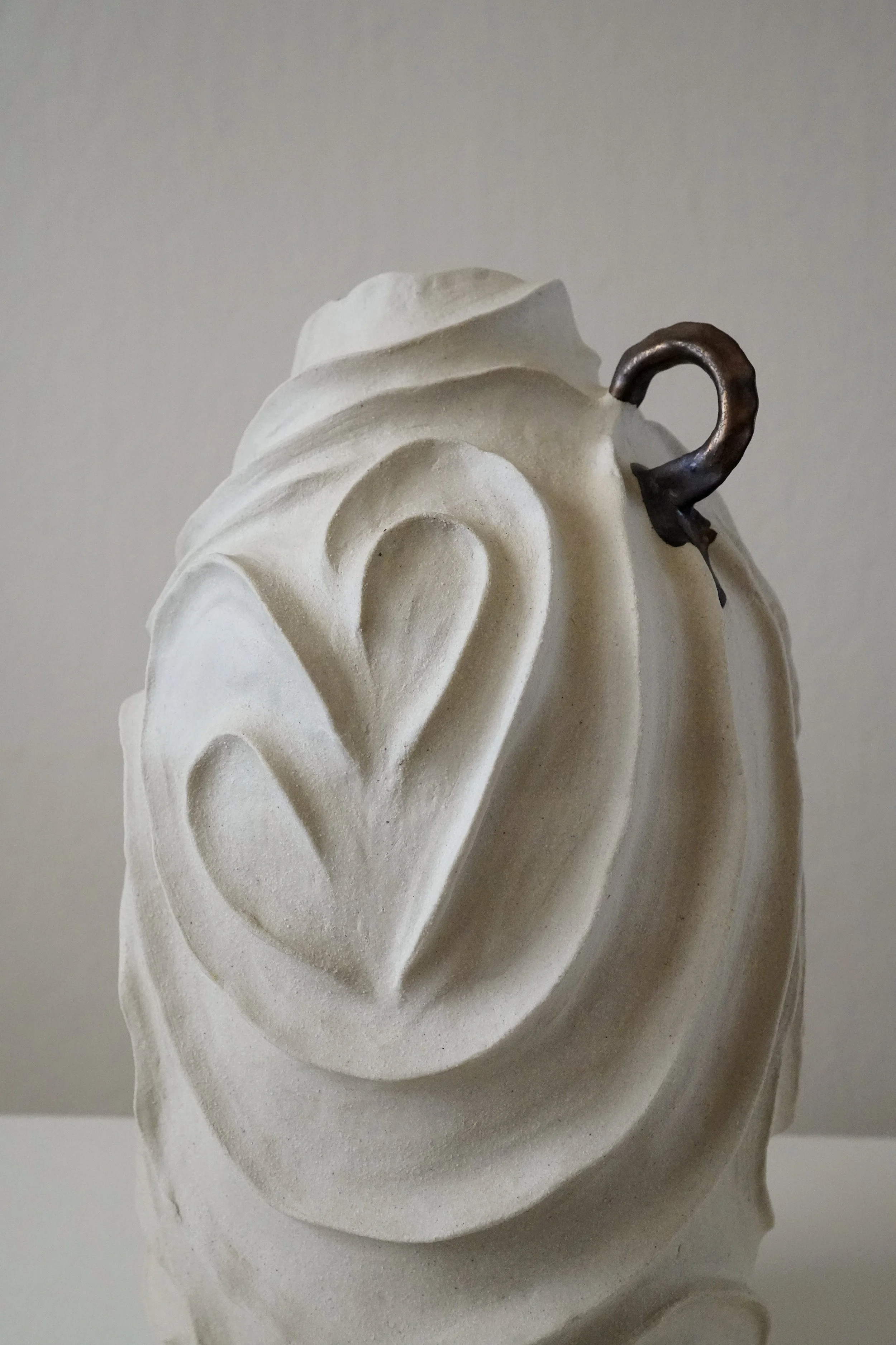 Alabaster No. 1 by Anastasia Babenko — carved all over with flowing, swirling relief in pale matte stoneware, original ceramic art for
