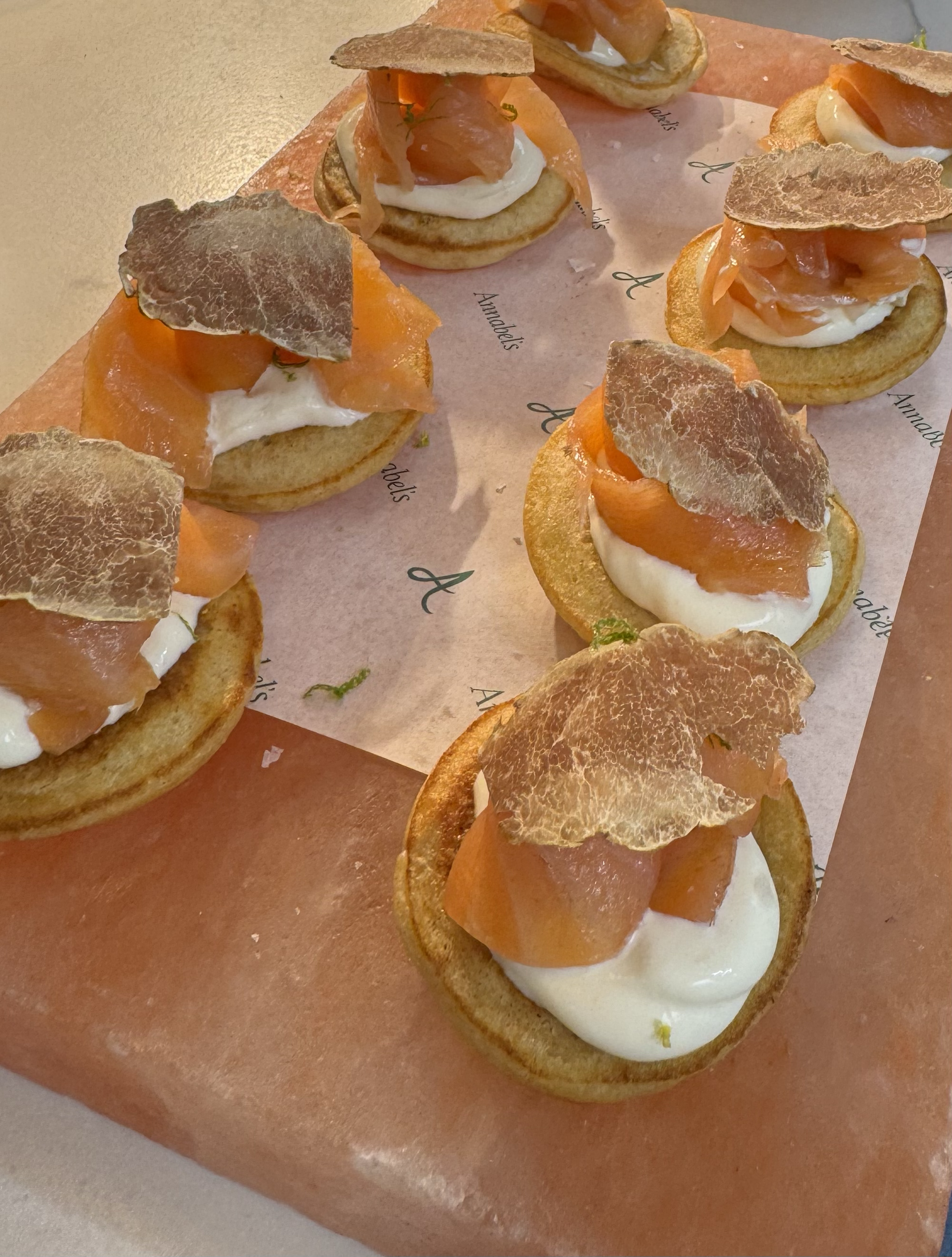 Smoked Salmon Canape,White Truffle,Blinis,Sour Cream 