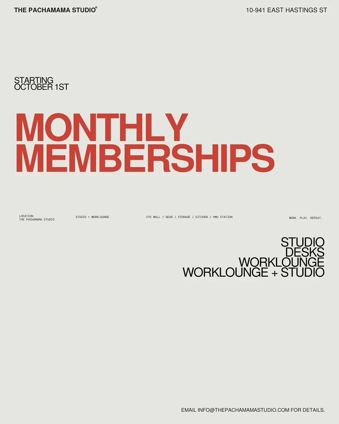 Hi Gang!

BIG NEWS! 

WORKLOUNGE + STUDIO MEMBERSHIPS NOW AVAILABLE ✨

Starting October 1st, The Pachamama Studio is opening the doors to a new chapter, monthly memberships for both our Studio and our brand-new WORKLOUNGE.

These memberships are desi