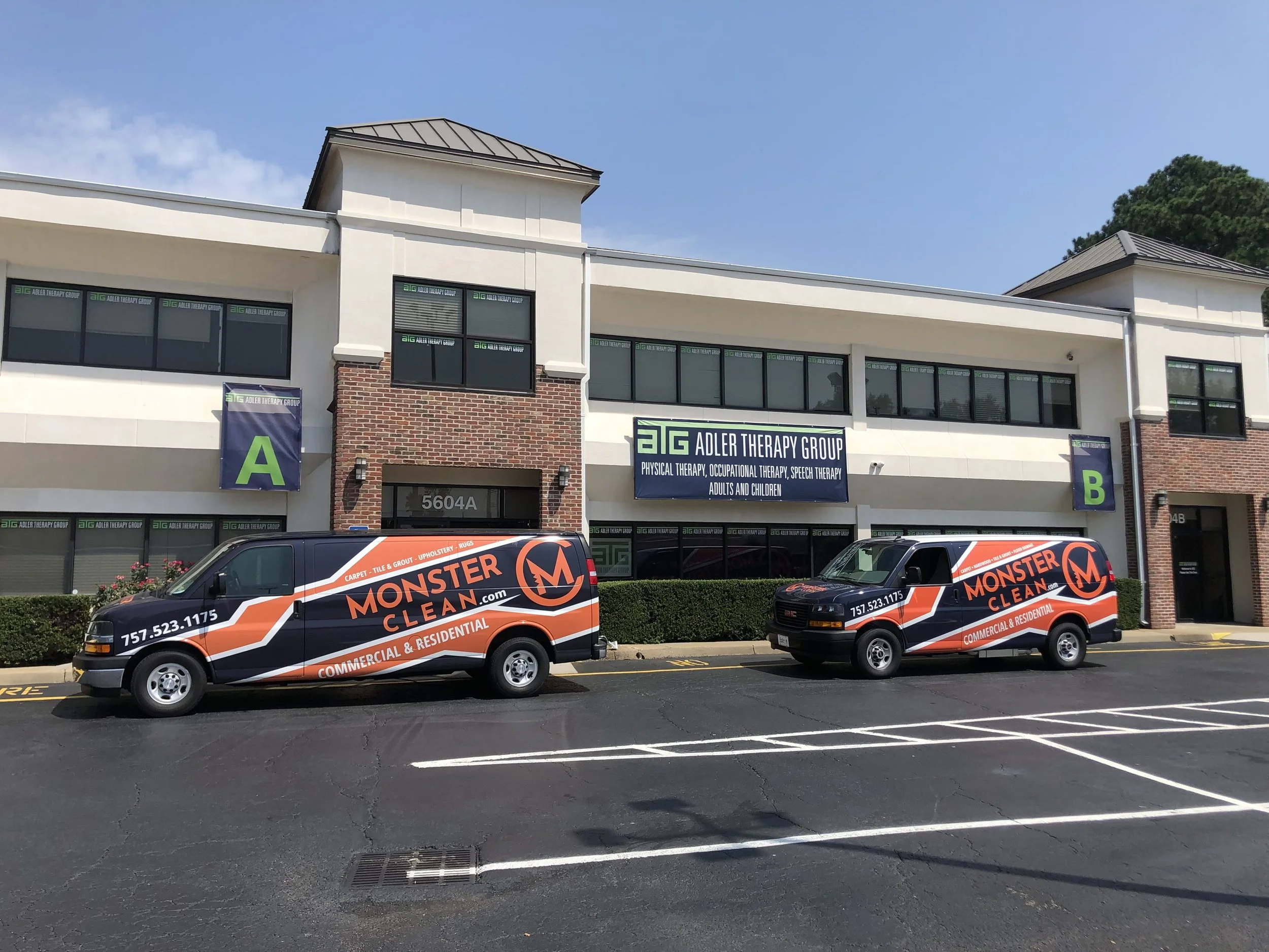 Two Monster Clean Vans Cleaning Commercial Carpet Cleaning in Virginia Beach
