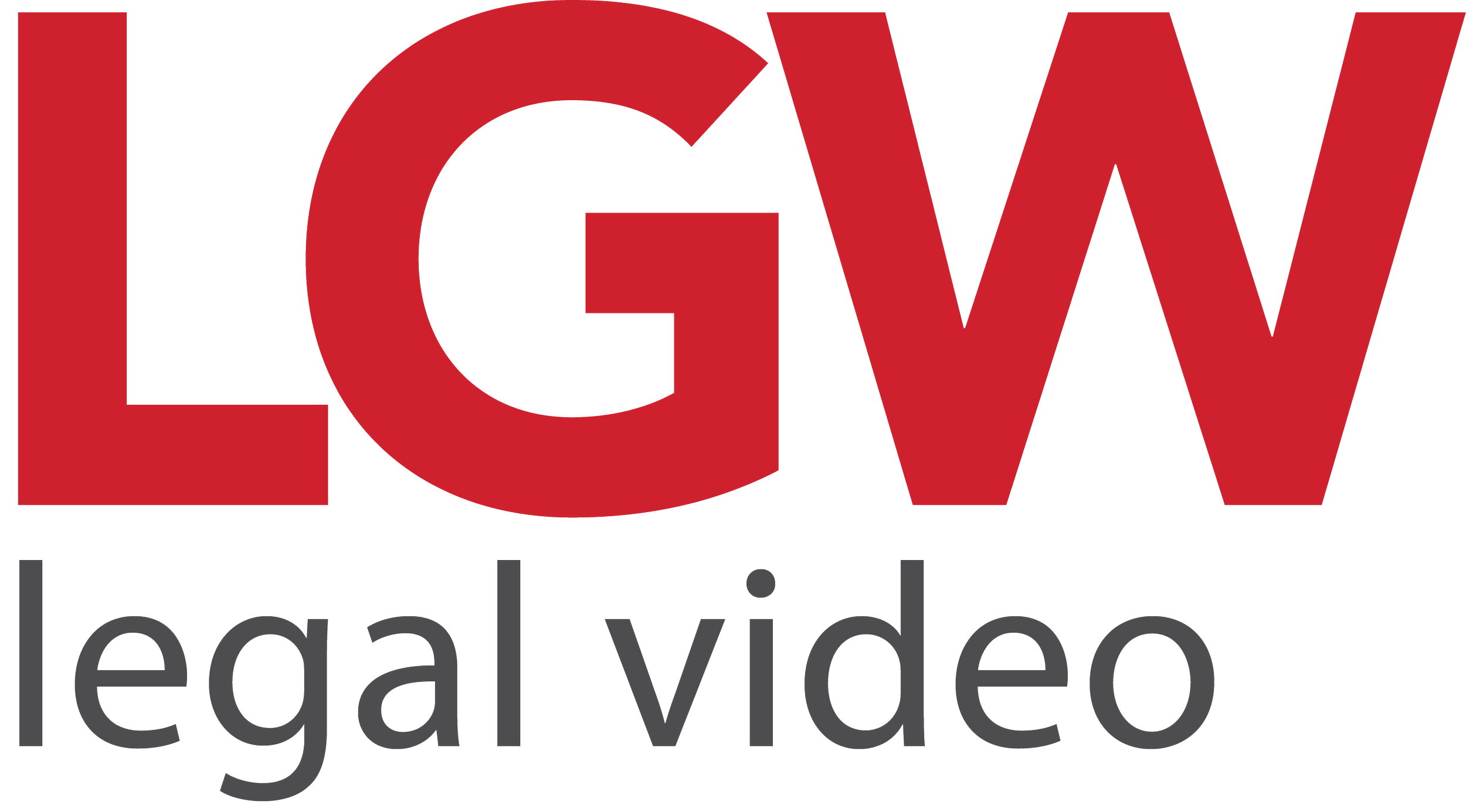LOGW legal video logo with large red letters 'LGW' and black and gray text.