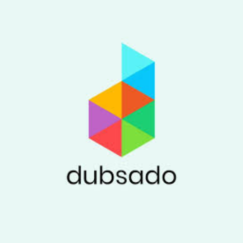 Colorful geometric shape with shades of blue, yellow, purple, red, and green above the word 'dubsado' on a light background.