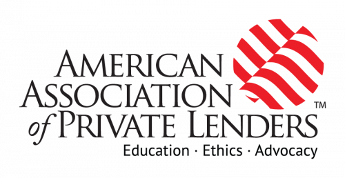 Logo of the American Association of Private Lenders featuring a stylized red globe with black stripes and the organization's name.