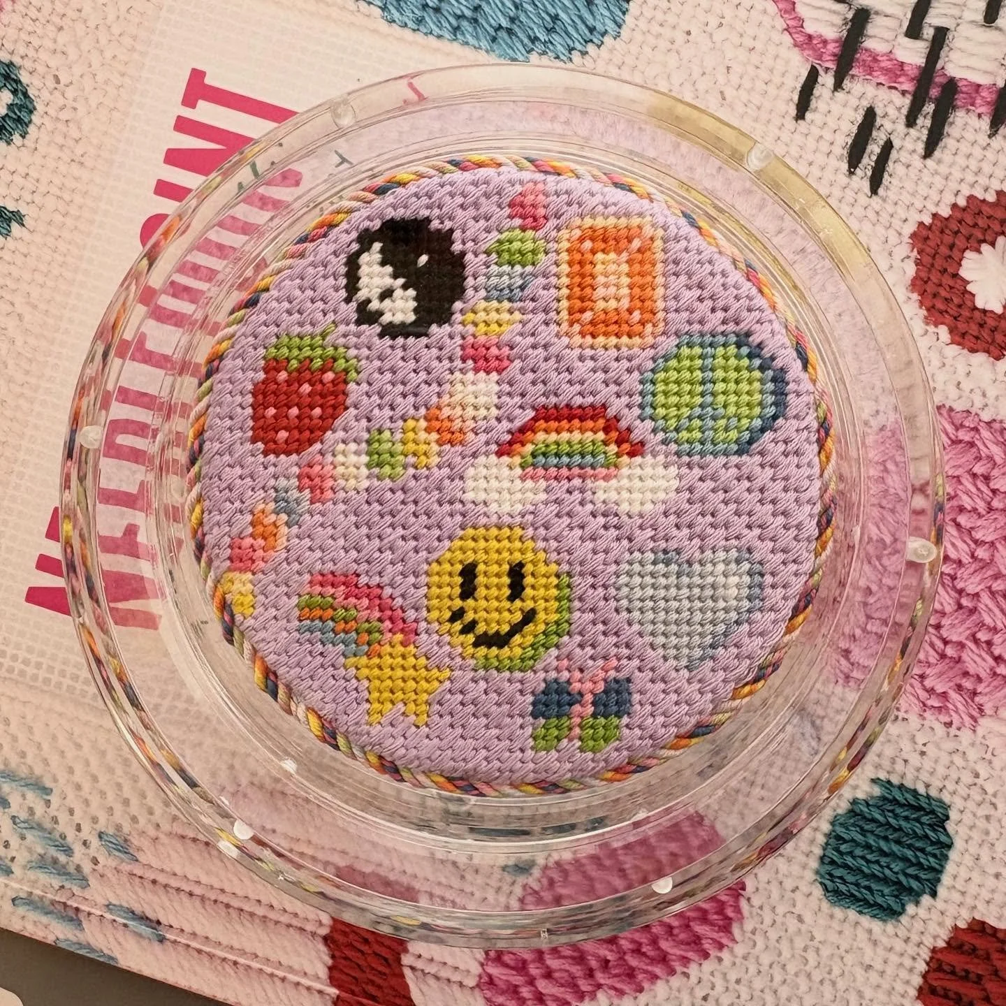 I can&rsquo;t say enough good things about this @pennylinndesigns acrylic tray! Quality is excellent, listed measurements are spot on - I&rsquo;m so excited! This @popneedlearts design is just for me. I finished it with 8 color cording and recycled b