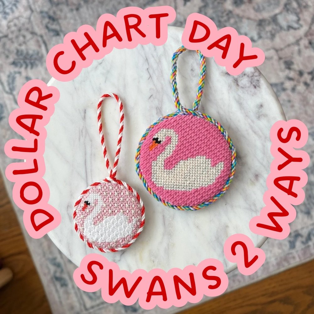 After taking the holidays off, dollar chart (wednes)day has returned! The swan is having her moment in the sun. Check out these beauties in 18 and 13 mesh! Very velvet? Iridescent sparkle? Classic floss? 8 color cording? These self- finished swans ha