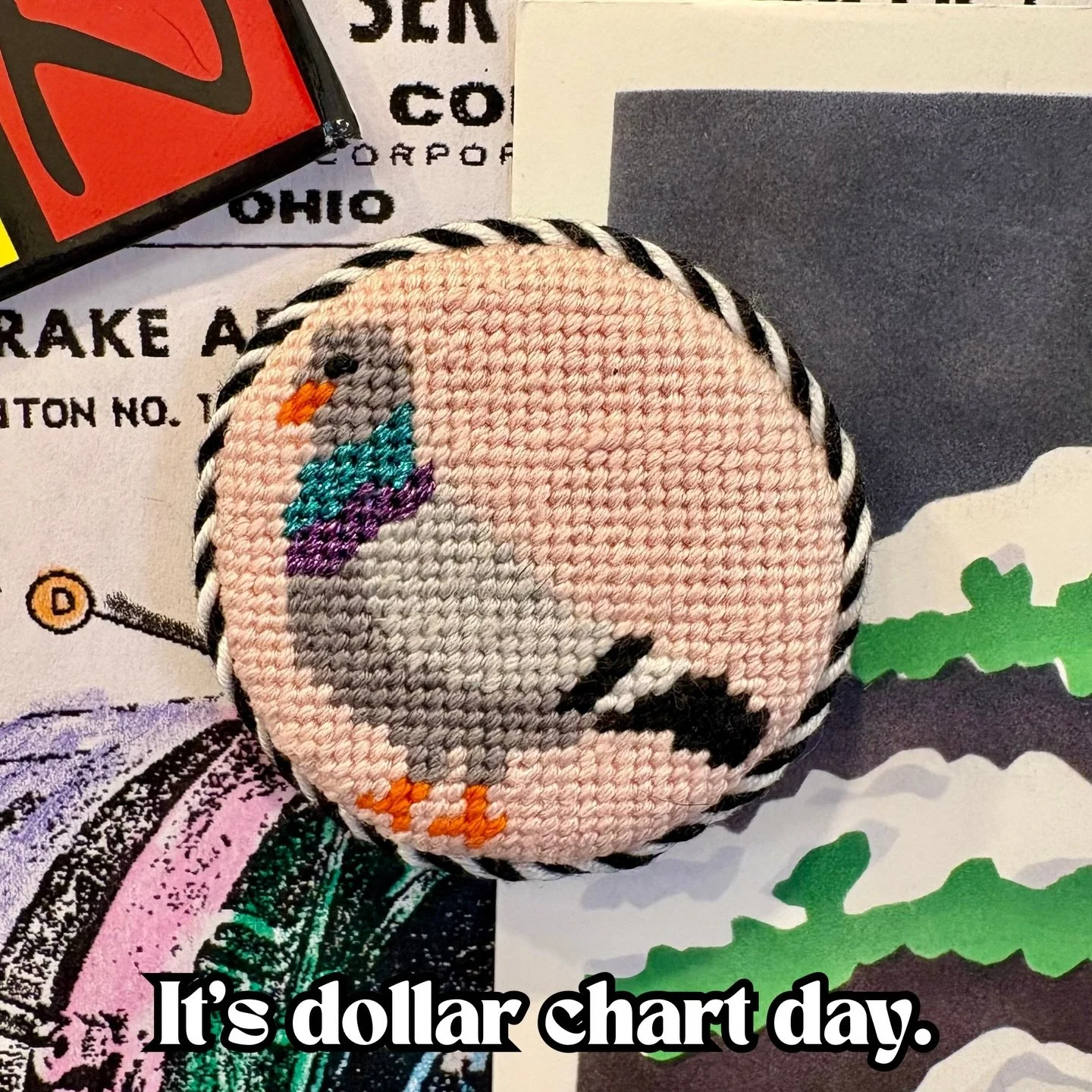 Behold: the majestic pigeon. Thrives in a city and loves fries. Shiny and gray at the same time. Literally holding things together (finished as a magnet). Adaptable. Adorable. One of my top five favorite birds. $1 Chart. Today only. Magnet finishing 