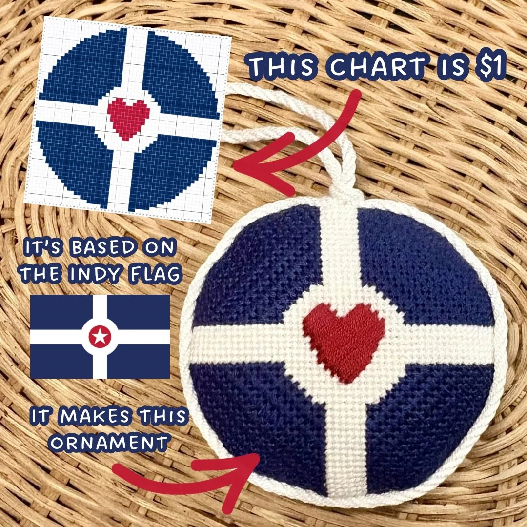 It&rsquo;s a big week in Indy, and it&rsquo;s dollar chart day. Stitch some love for the Circle City. #needlepointchart #stitchonabudget