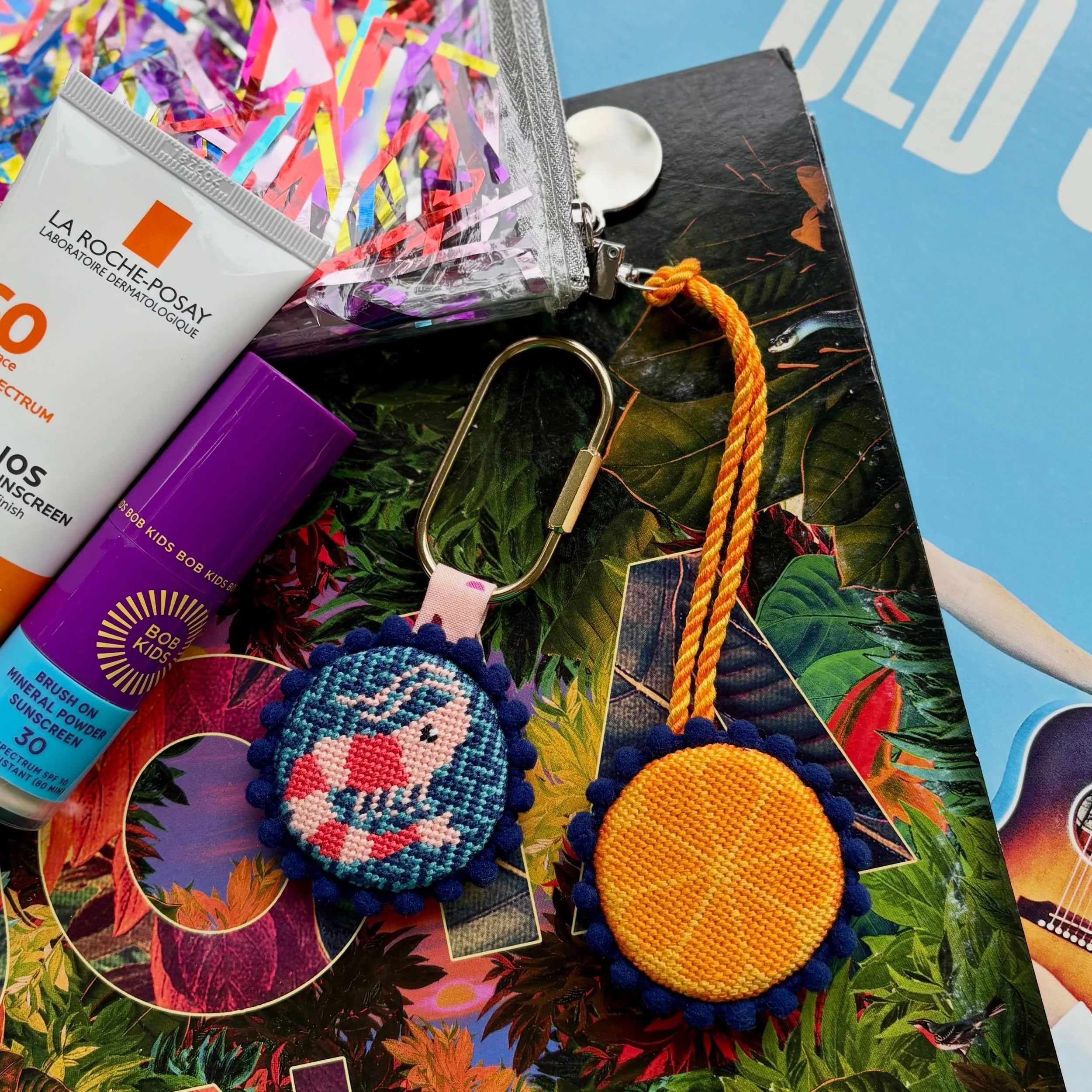 Look, if I&rsquo;m spending the summer sweating profusely I&rsquo;m doing it with fun accessories, spf that isn&rsquo;t a sensory nightmare, and perfect summer music. Charts, stitching, and finishing are my own. Clutch is @packedparty. Perfect summer
