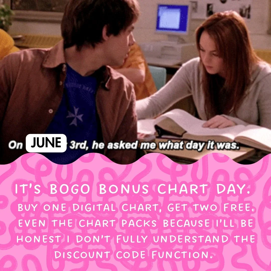 Head to the shop, pop three charts in your cart and use the code JUNE3BOGOBONUS to watch your total drop faster than Regina George getting hit by a bus. One use per customer/order. Choose your shenanigans wisely. #needlepointchart #meangirls #stitcho