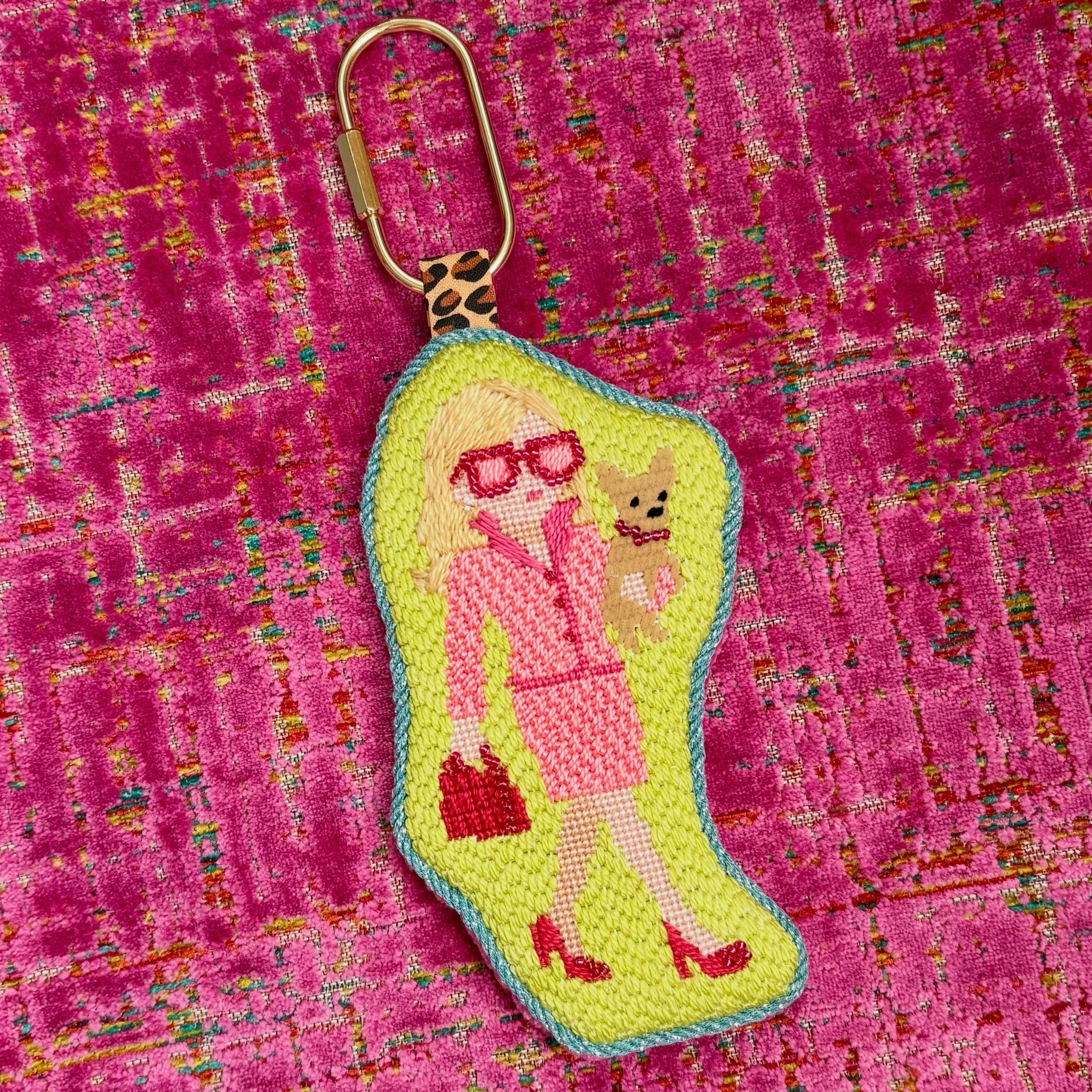 What, like it&rsquo;s hard? Be the Elle Woods you wish to see in the world. And please take a moment to enjoy this unreal backing fabric. @grace.andrews can&rsquo;t wait for her to be home with you! #needlepointfinishing #ndlpt #legallyblonde
