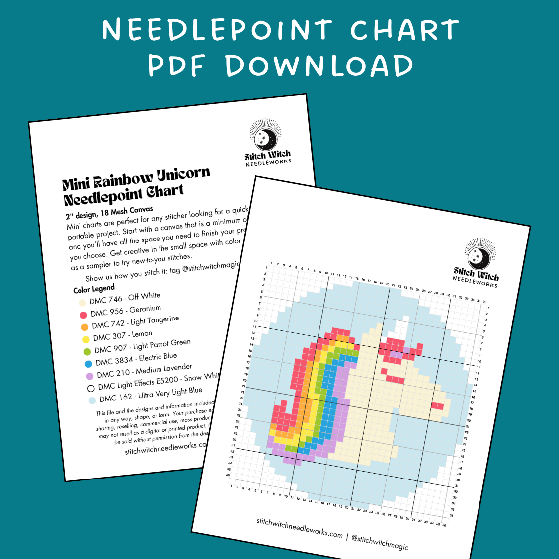 Rainbow Unicorn Needlepoint Mini Chart