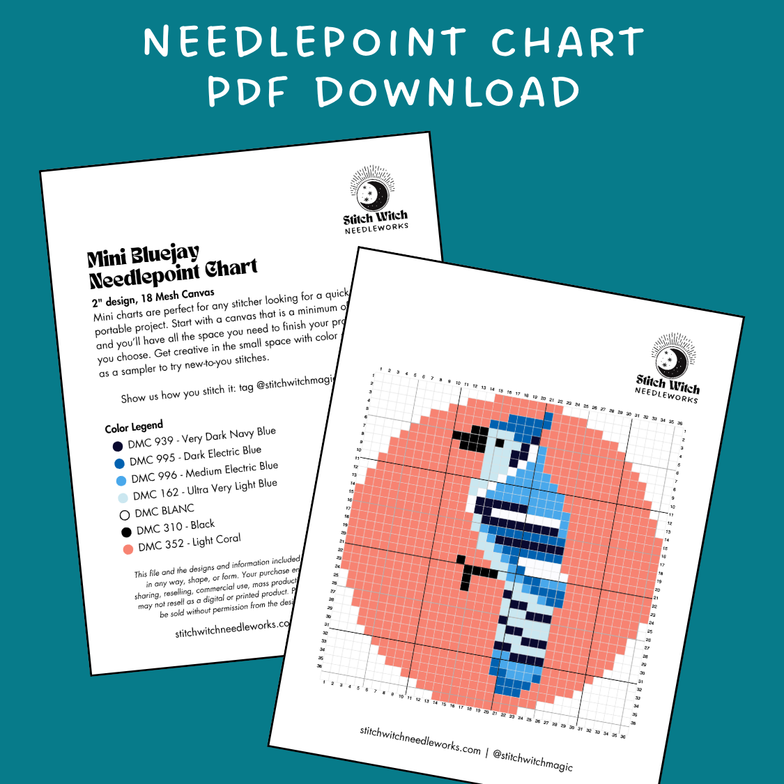 Bluejay Needlepoint Mini Chart