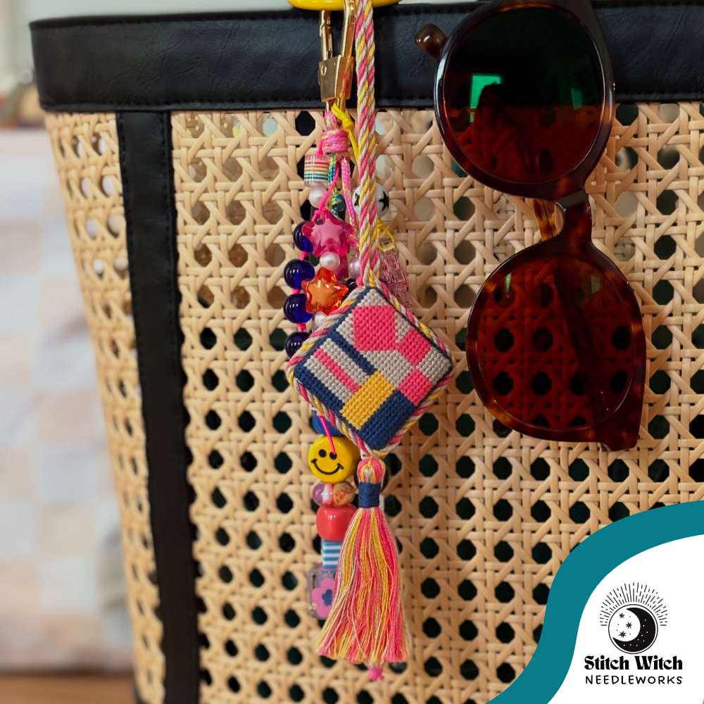 Bag charm, custom tassel, 4 color cording