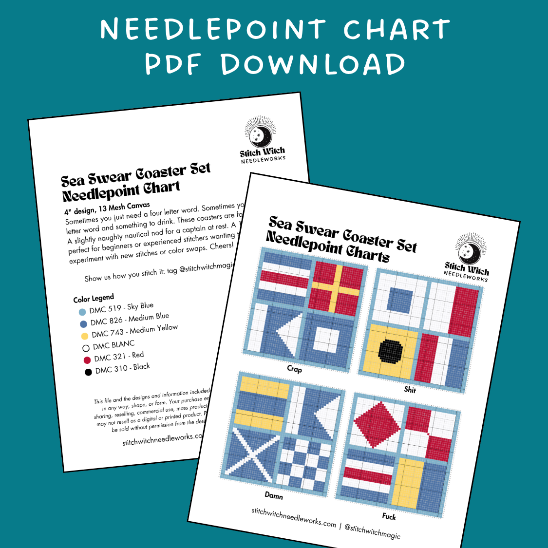 Sea Swear Coaster Set Needlepoint Charts