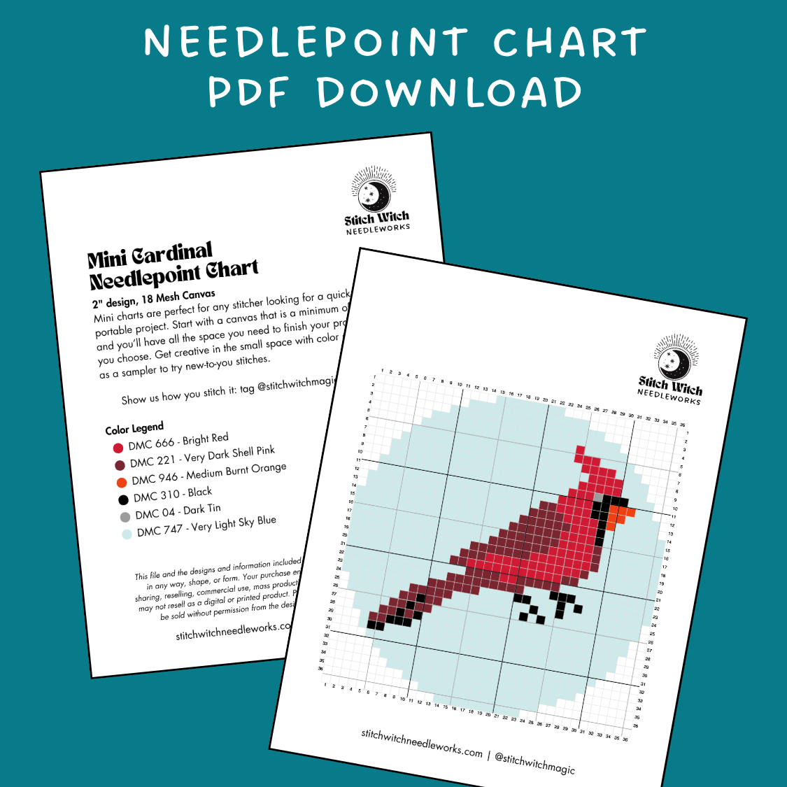Cardinal Needlepoint Mini Chart