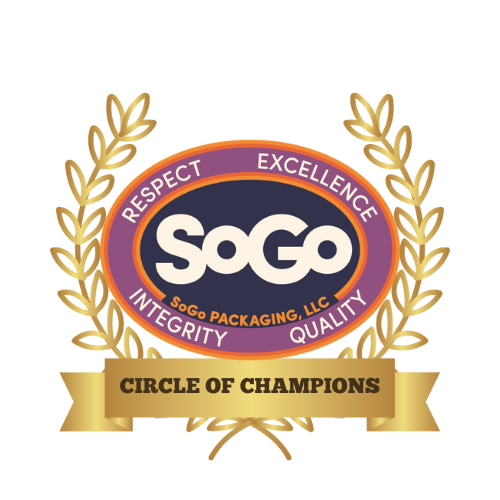 SOGO Packaging LLC logo with a gold laurel wreath and a gold banner reading "Circle of Champions".