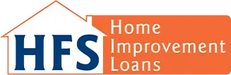 Logo of HFS Home Improvement Loans with orange and white color scheme and house icon.