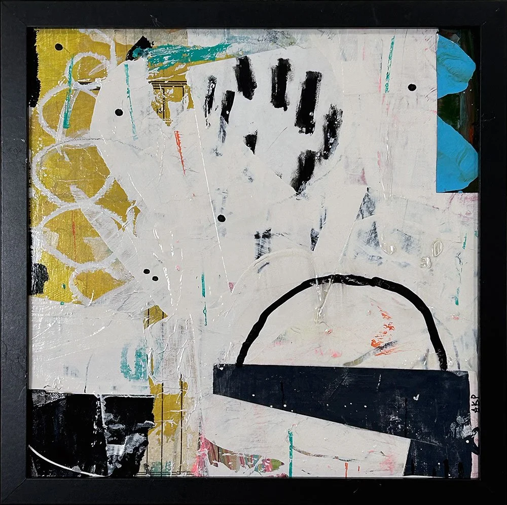 Collage #1  
2204-8
Mixed media on panel
12"x 12" 
Framed 12 3/4"x 12 3/4"
$400