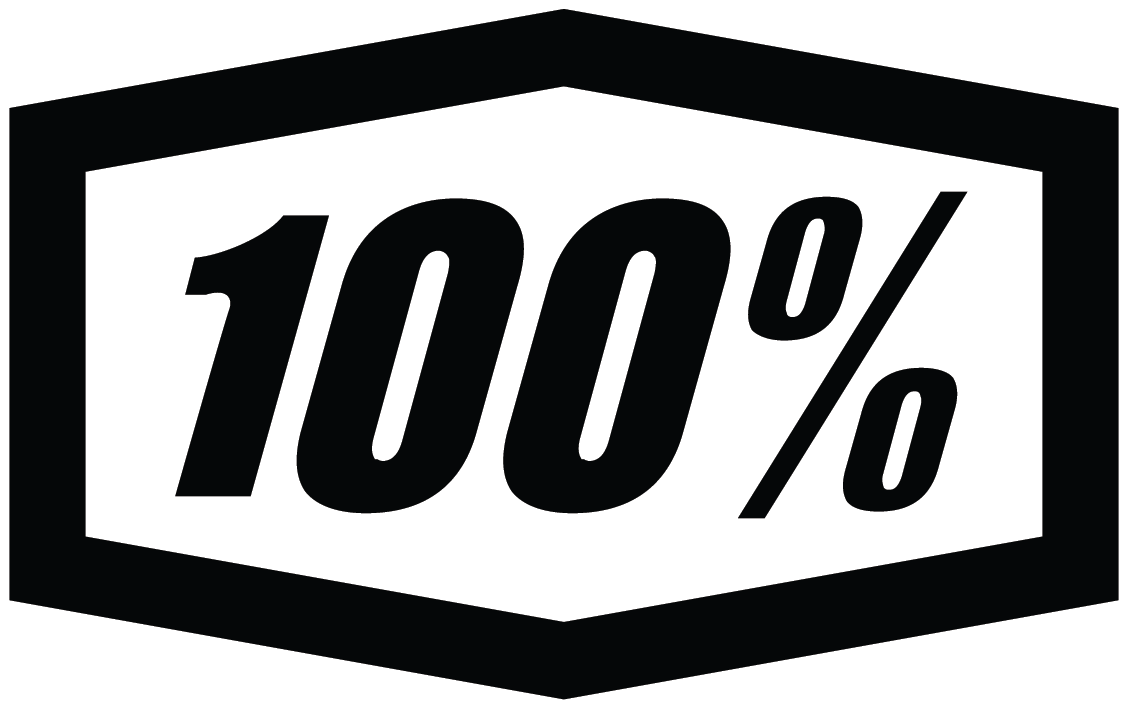 Bold black text on a white background stating "100%" inside a double border outline.