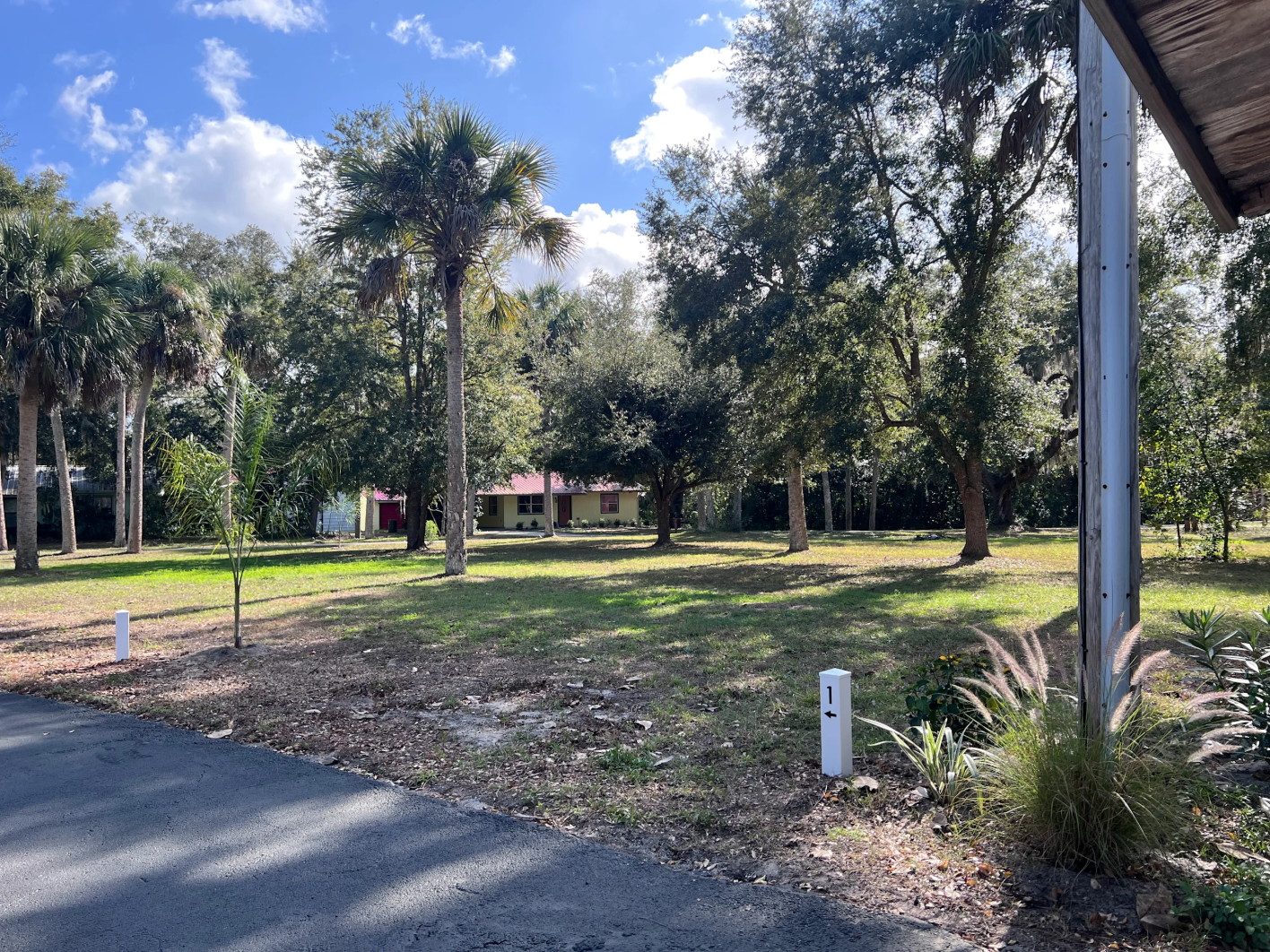 Sundown Republic camp sites 1 and 2. Grass, palm trees and shade trees.