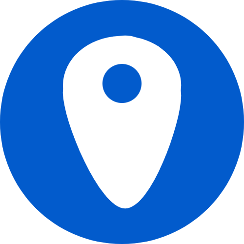 Blue map location pin icon on a black background.