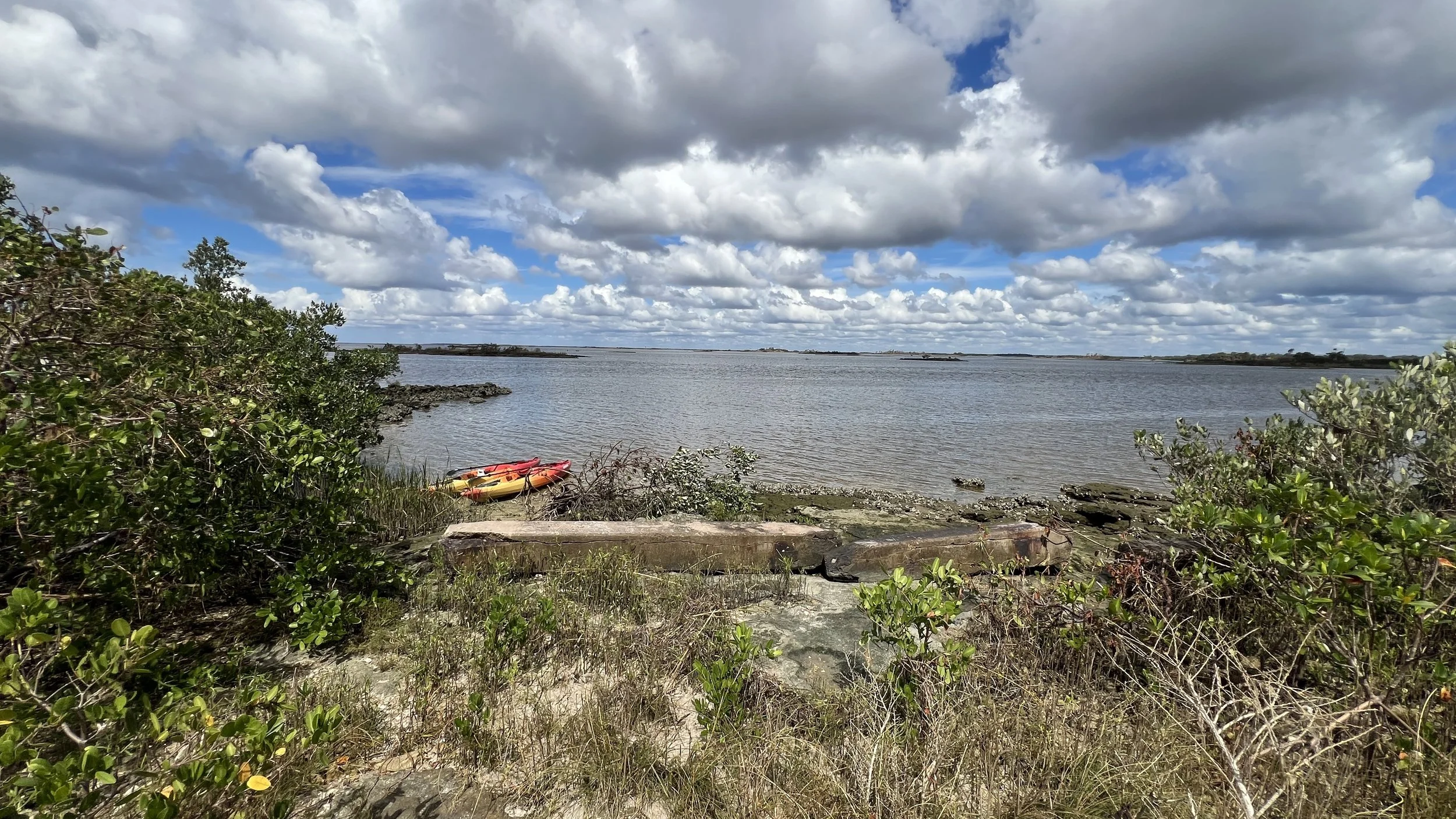 Kayak pulled on shore of Sundown Republic island
