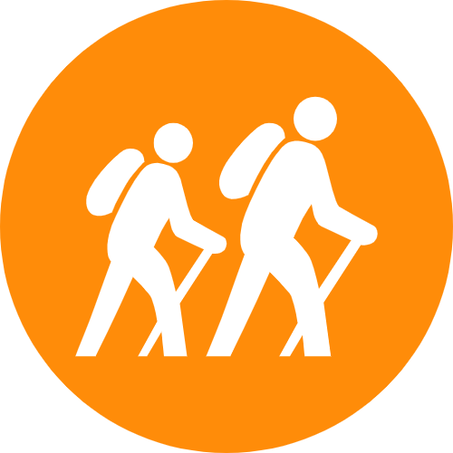Hiking icon on orange background