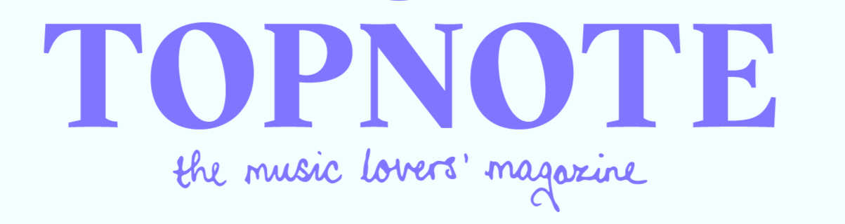 A magazine cover titled "TOPNOTE" with the subtitle "the music lovers' magazine" in purple text on a light background.