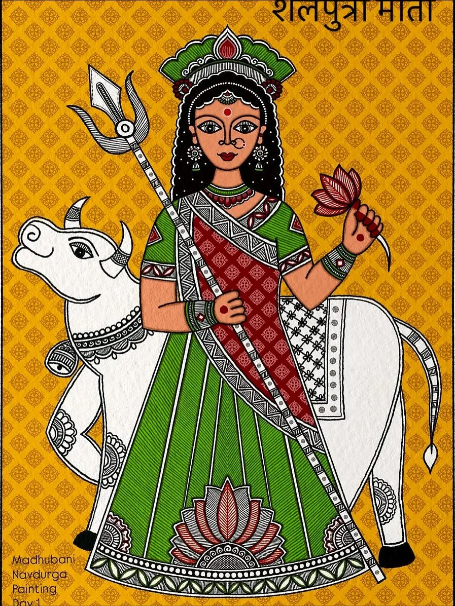 🏔️Devi Shailaputri 🏔️
After Her self-immolation in Her incarnation as Sati, Para-Shakti took birth as Parvati, the daughter of the Himalaya. In Sanskrit shaila means mountain, due to which the Goddess is known as Shailaputri, the daughter of the m