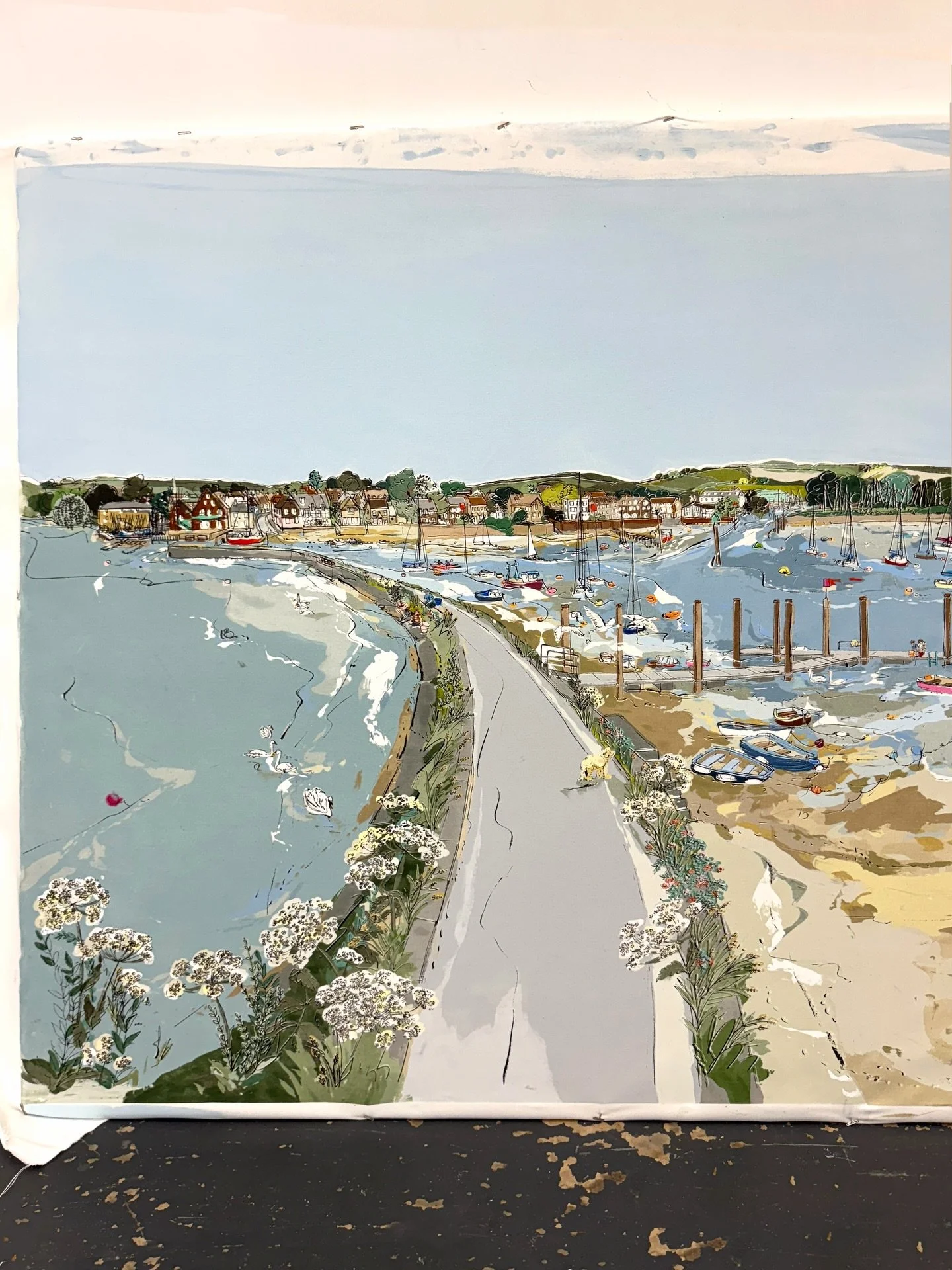 Details from my recent commission &lsquo;Memories Walking Round The Millpond&rsquo; 🌊🏠🎨

➡️Scroll to the end to see some more behind the scenes 🤗

I really enjoyed creating this piece. Not only because it captures one of my favourite scenes in Em