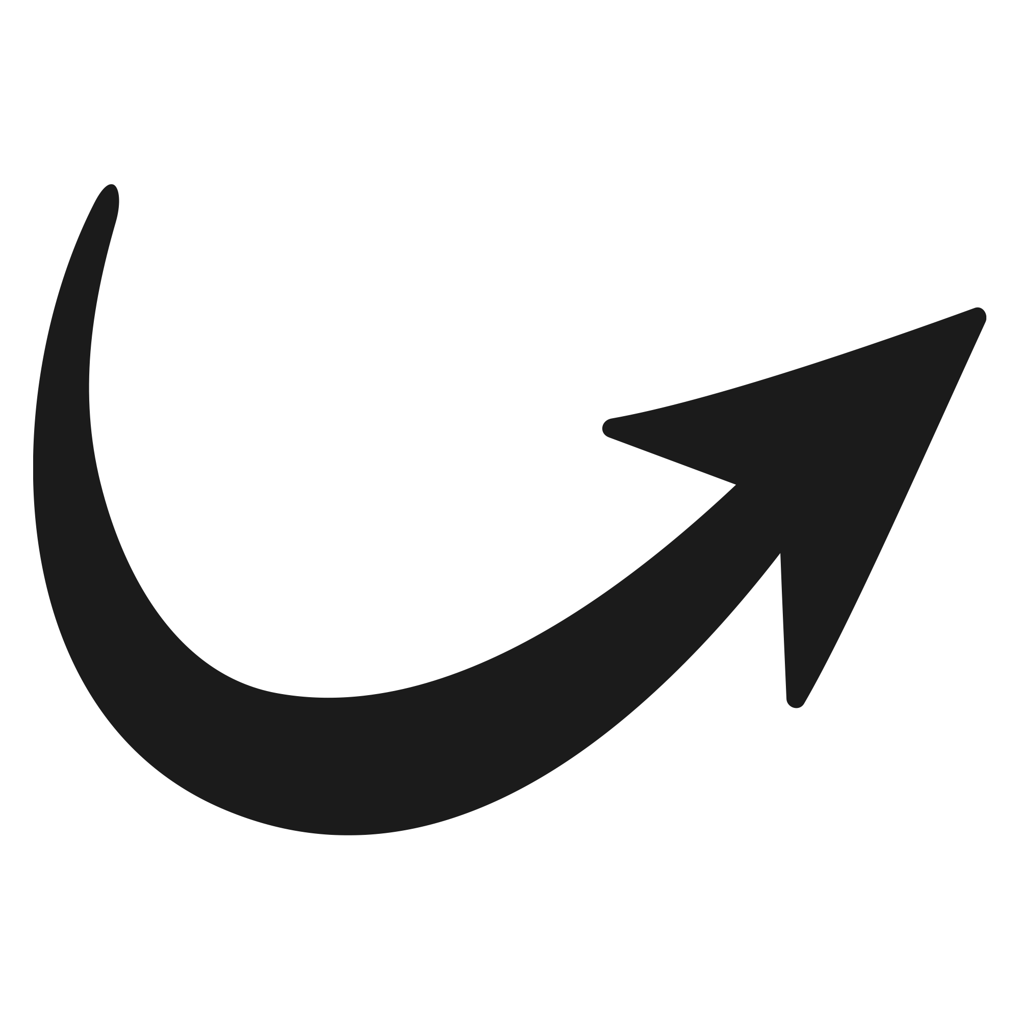 Black arrow curved upward to the right.
