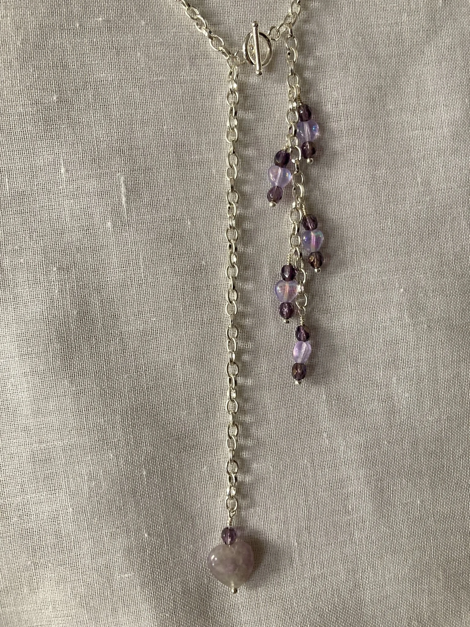 Fluorite and Czech Glass Silver Toggle-front Necklace