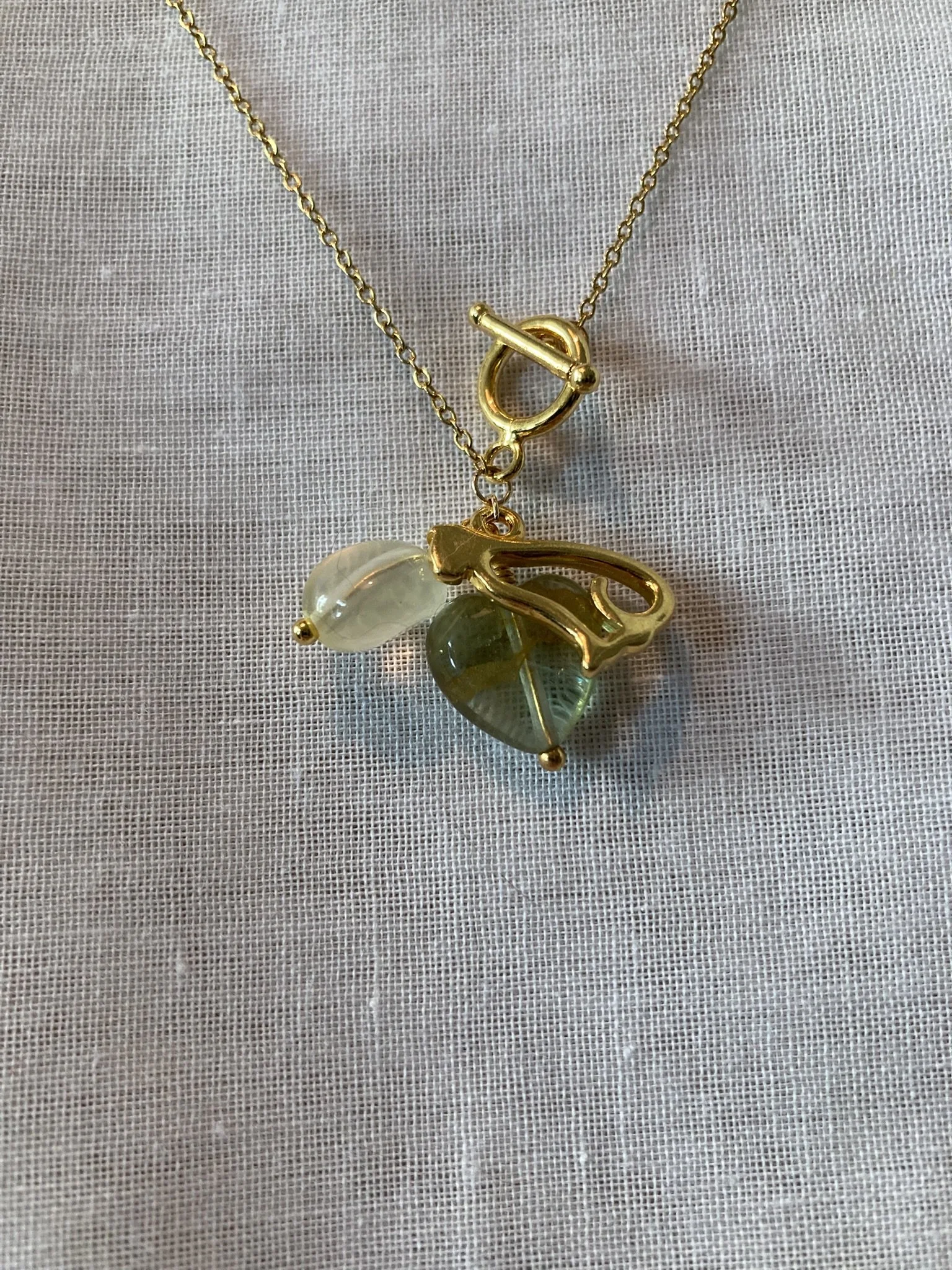 Fluorite and Lemon Quartz Gold Toggle Necklace