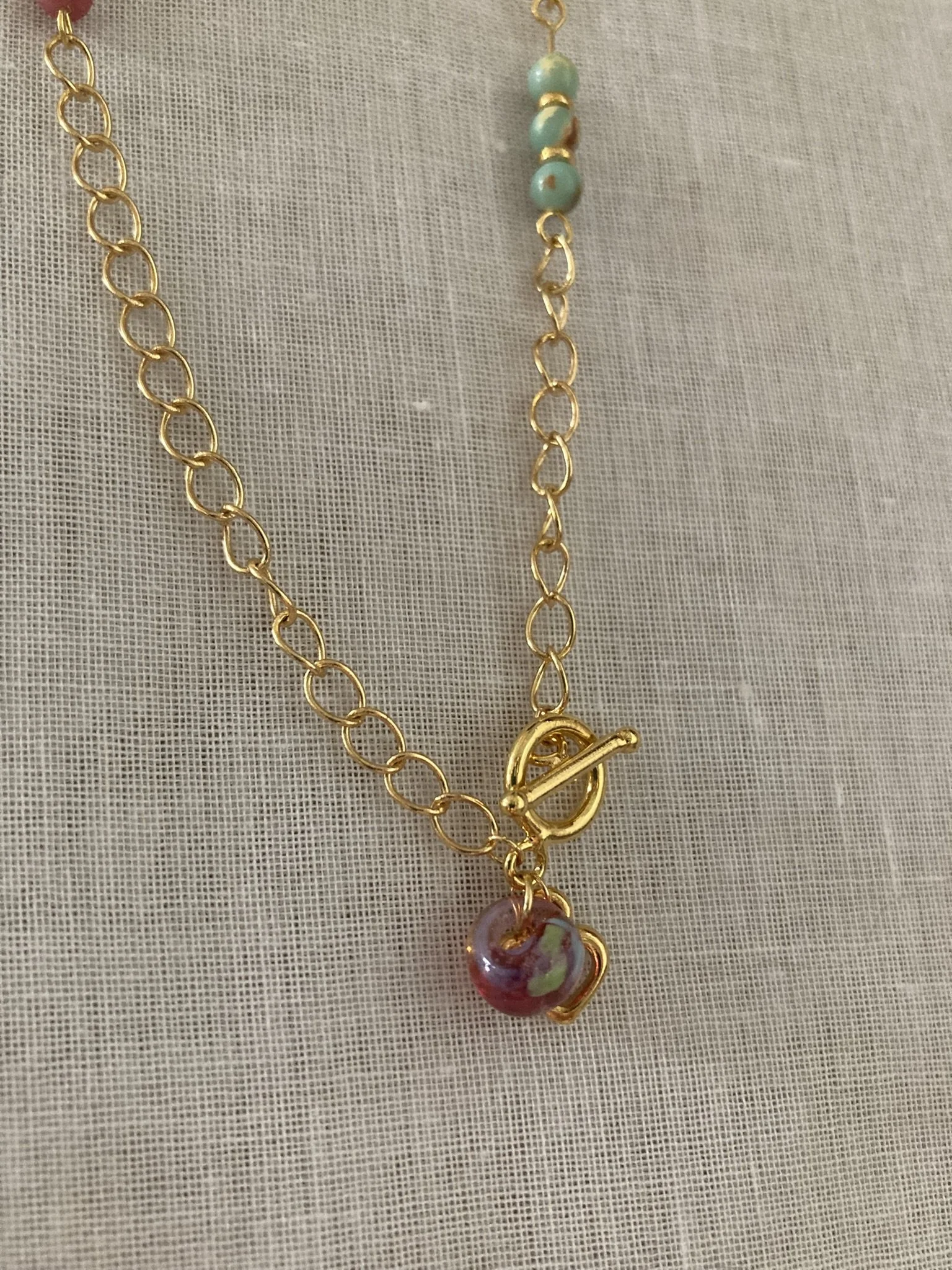 Pink and Aqua Gemstone Toggle-front Necklace