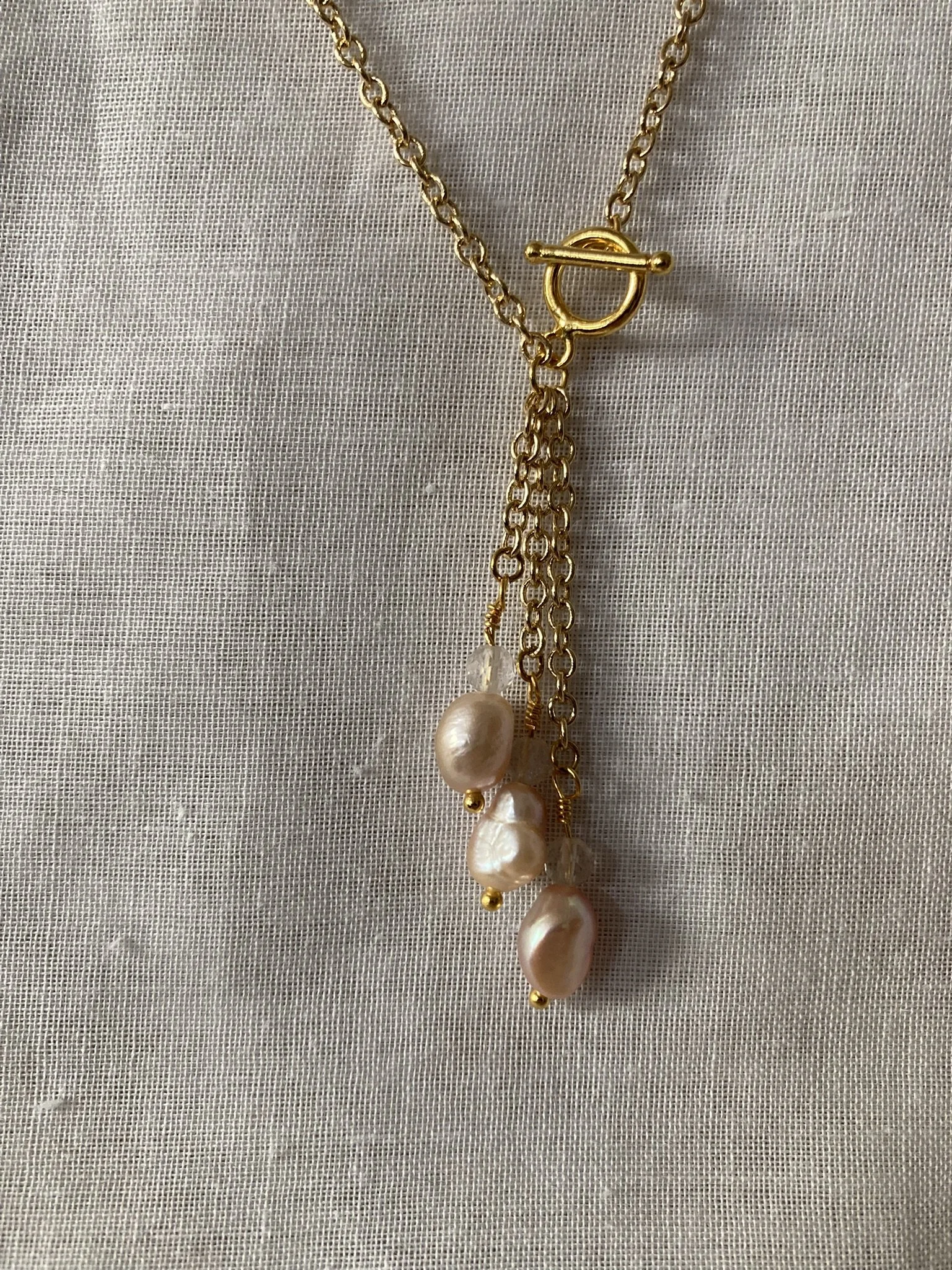 Pink Freshwater Pearl and Fluorite Gold Necklace
