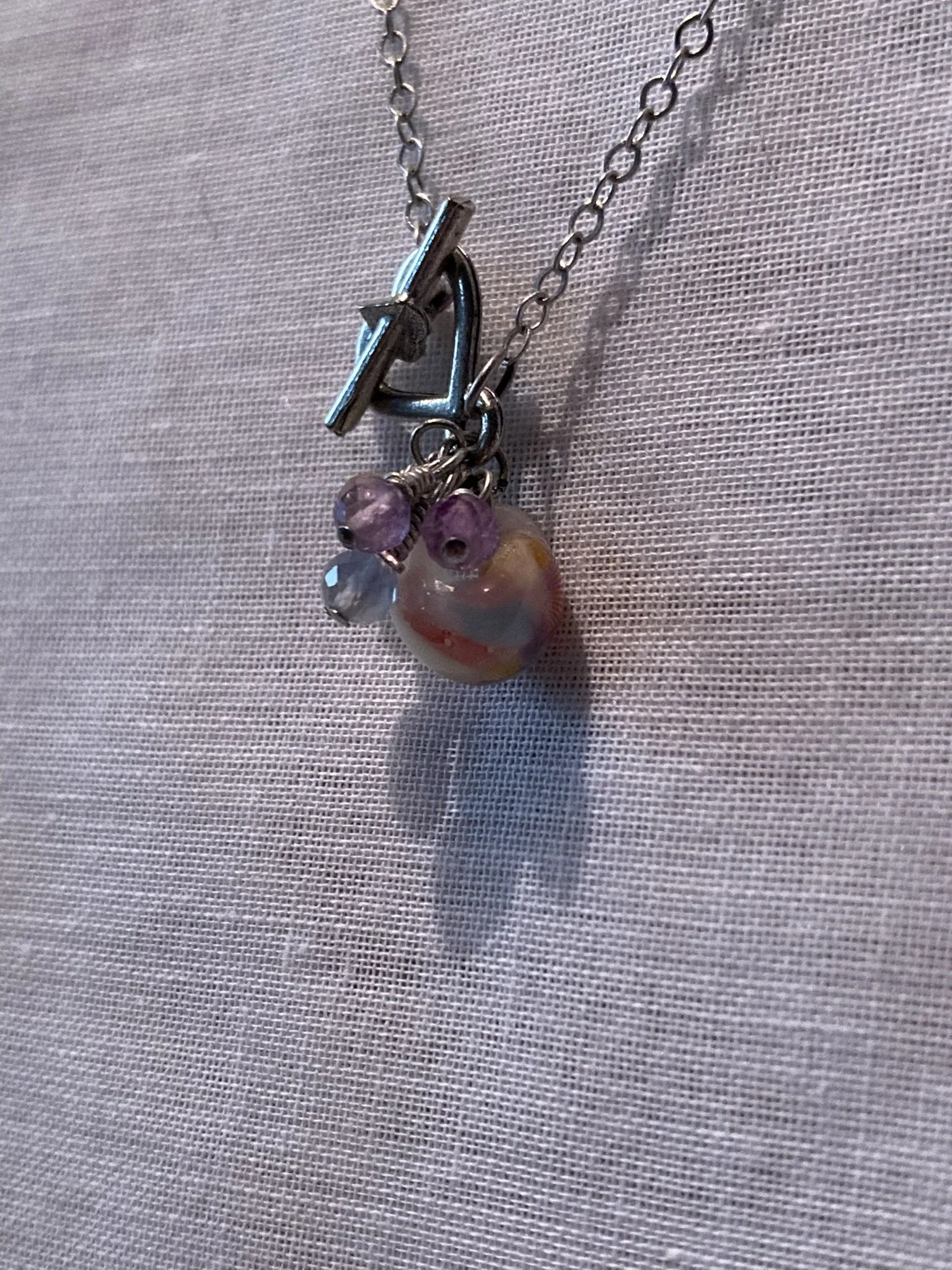 Lampwork Glass and Mixed Gemstone Antique Silver Necklace