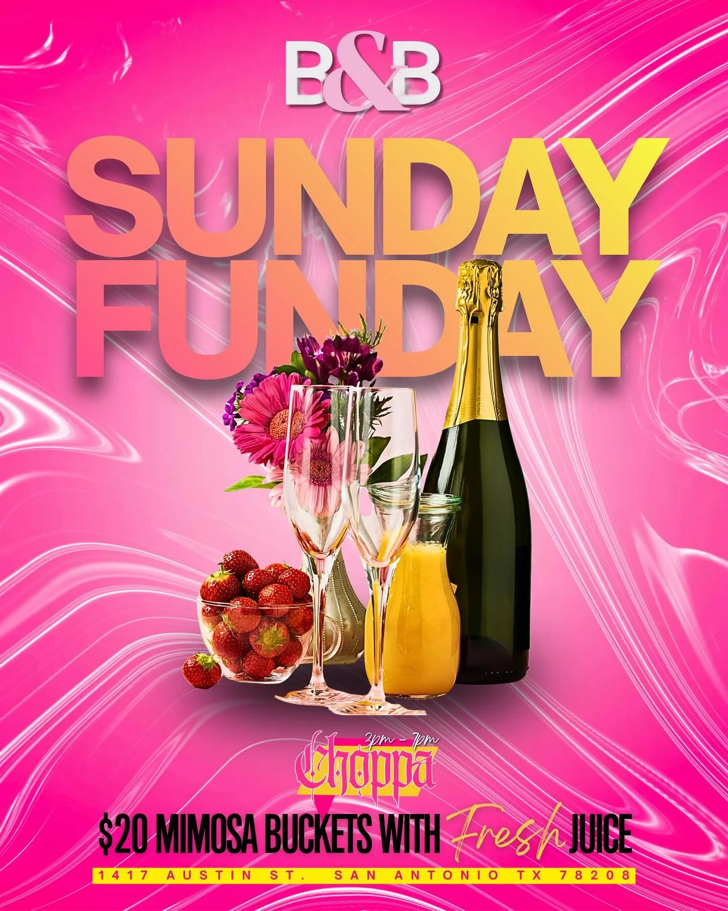 Sundays are better with bubbles at B&amp;B! 🥂

Kick back this Sunday and treat yourself to $20 Mimosa Buckets &mdash; made with fresh-squeezed orange, pineapple, or watermelon juice 🍊🍍🍉

🎶 DJ Choppa (@choppaleaveuwet_) will be spinning from 3&nd