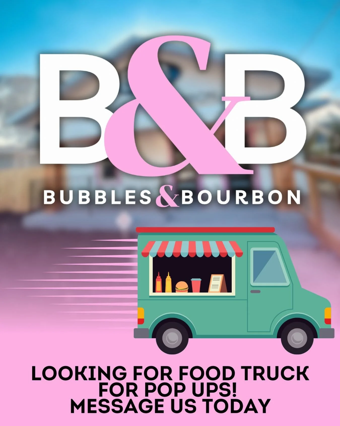 We&rsquo;re looking for food trucks for pop ups! Message us today for the opportunity to be at Bubbles &amp; Bourbon 🍴 or
#BubblesAndBourbon #FoodTruck #SanAntonioEats