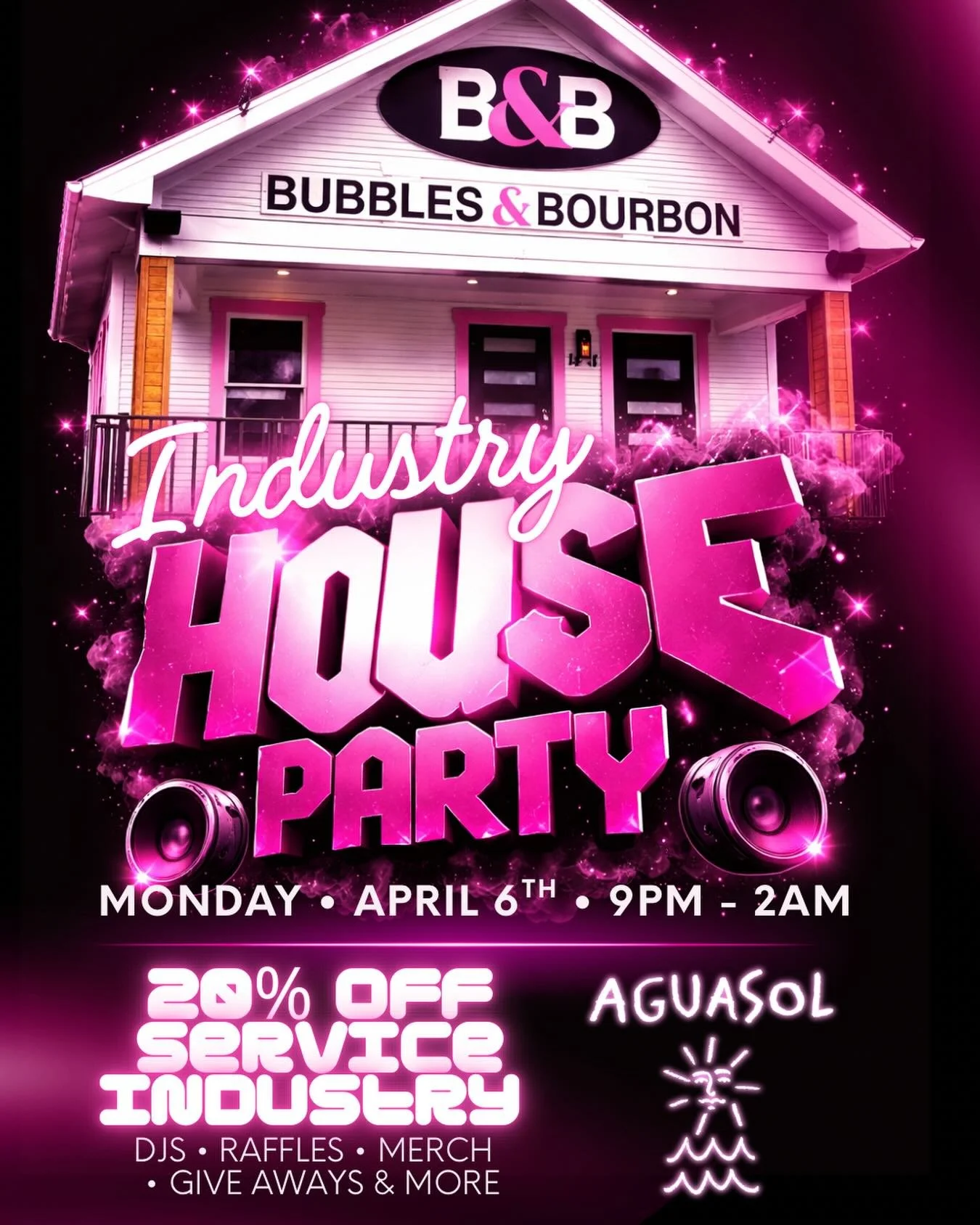Industry, this one&rsquo;s for YOU 🍾✨

We&rsquo;re throwing a full-on Industry House Party at Bubbles &amp; Bourbon and you already know it&rsquo;s about to get loud 🔥

🗓 Monday, April 6th
⏰ 9PM &ndash; 2AM

💥 20% OFF for all service industry
🎧 
