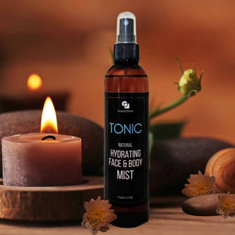 Tonic in a soft setting with a candle and flower