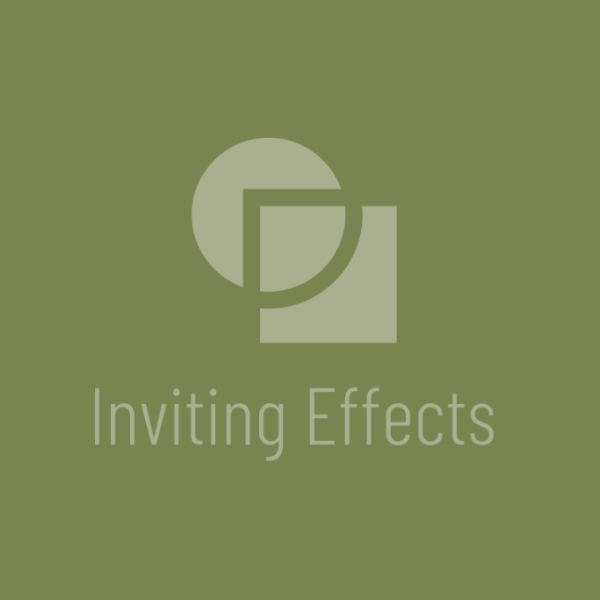 A green background with a logo of overlapping circles and squares, and the text 'Inviting Effects' beneath, in light green font.