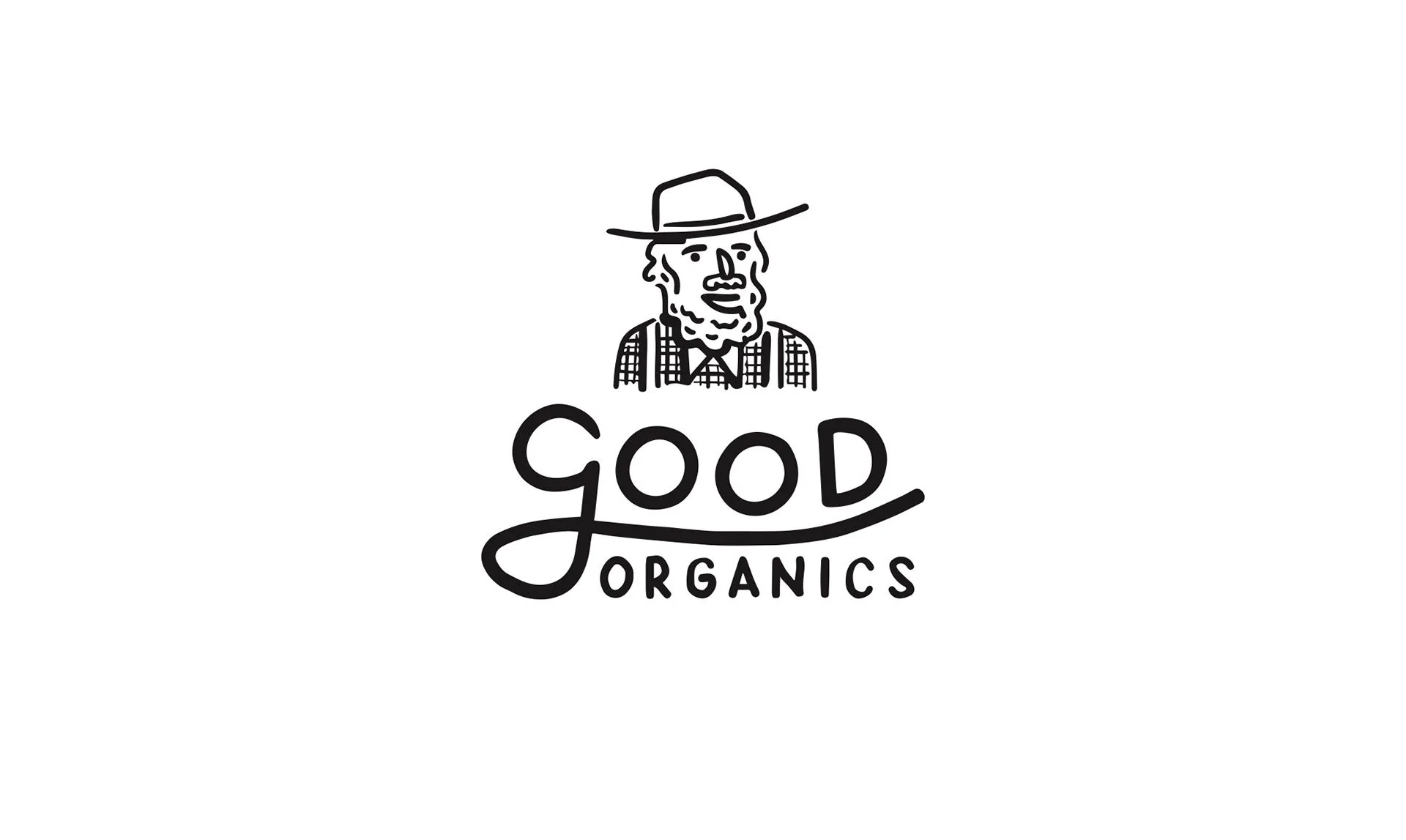 Logo of Good Organics featuring a line drawing of a man with a beard wearing a hat and checkered shirt, with the words "Good Organics" beneath.