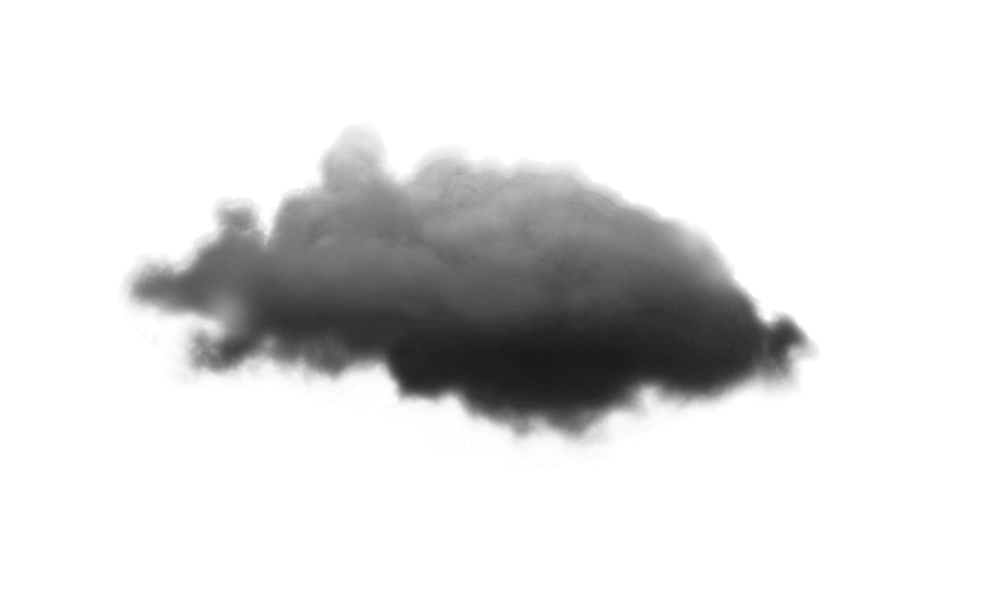 A single dark gray storm cloud isolated on a white background.