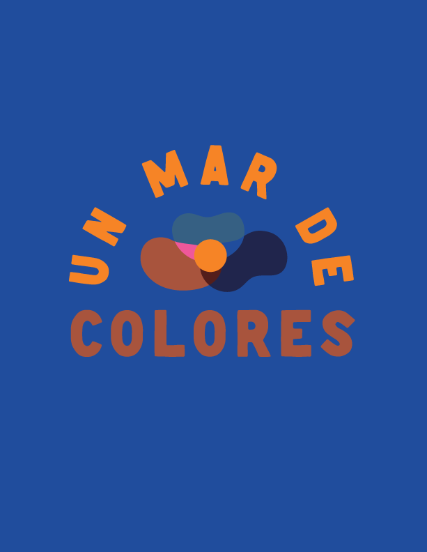 Colorful abstract graphic with the text 'Un Mar de Colores' on a blue background.