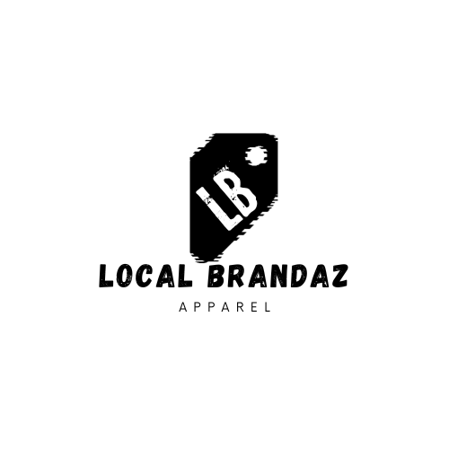 Logo for Local Brandaz Apparel featuring a black tag with 'LB' and a small circle at the top, with the text 'LOCAL BRANDAZ' in bold below and 'APPAREL' underneath.