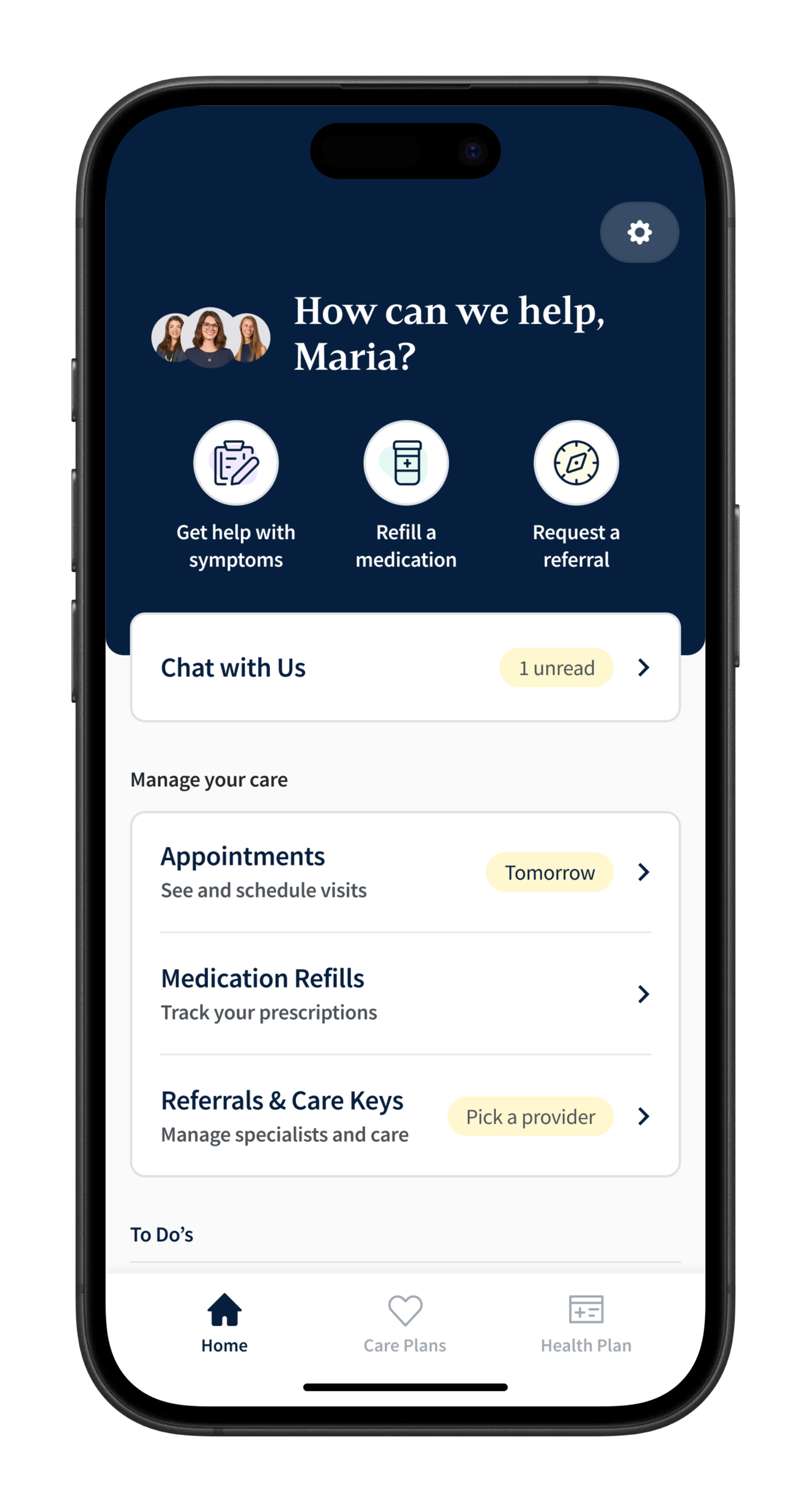 Quick access links were strategically added to the home screen to surface the most routine and easily automated member tasks.