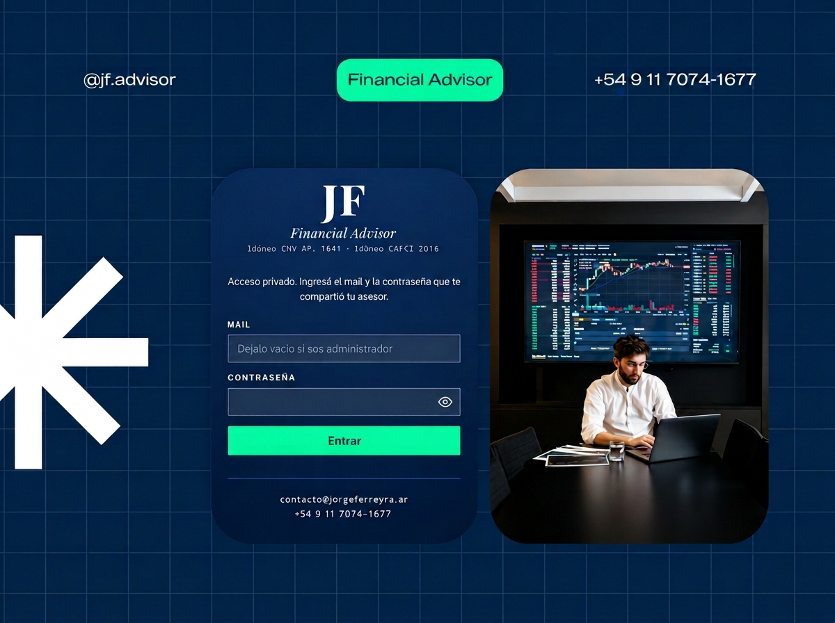 Plataforma online de JF Financial Advisor para acceso a información y soluciones de inversión.